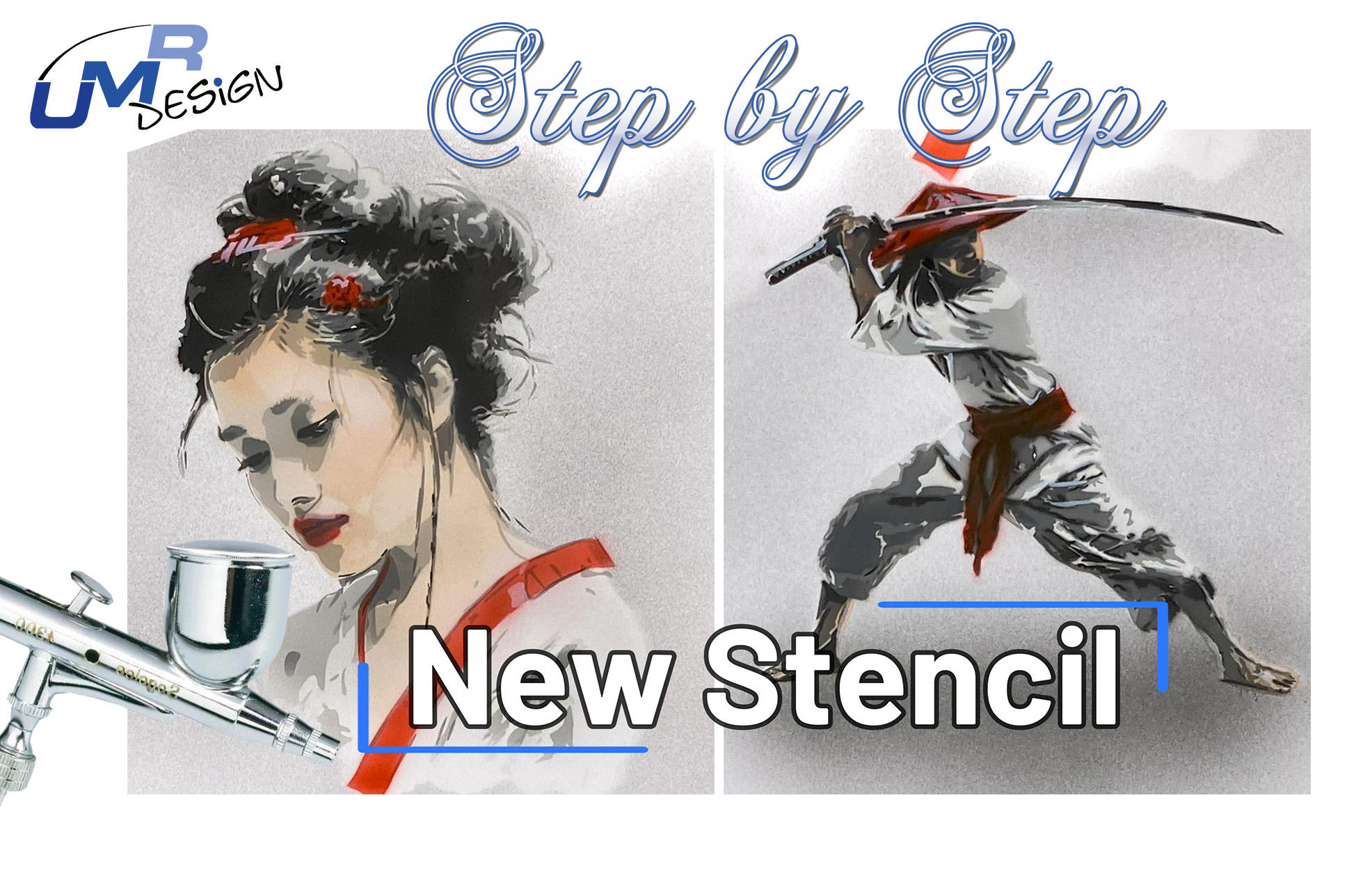 AS-382 Samurai step by step stencil for acrylic, airbrush, spray, varnish and wall paint