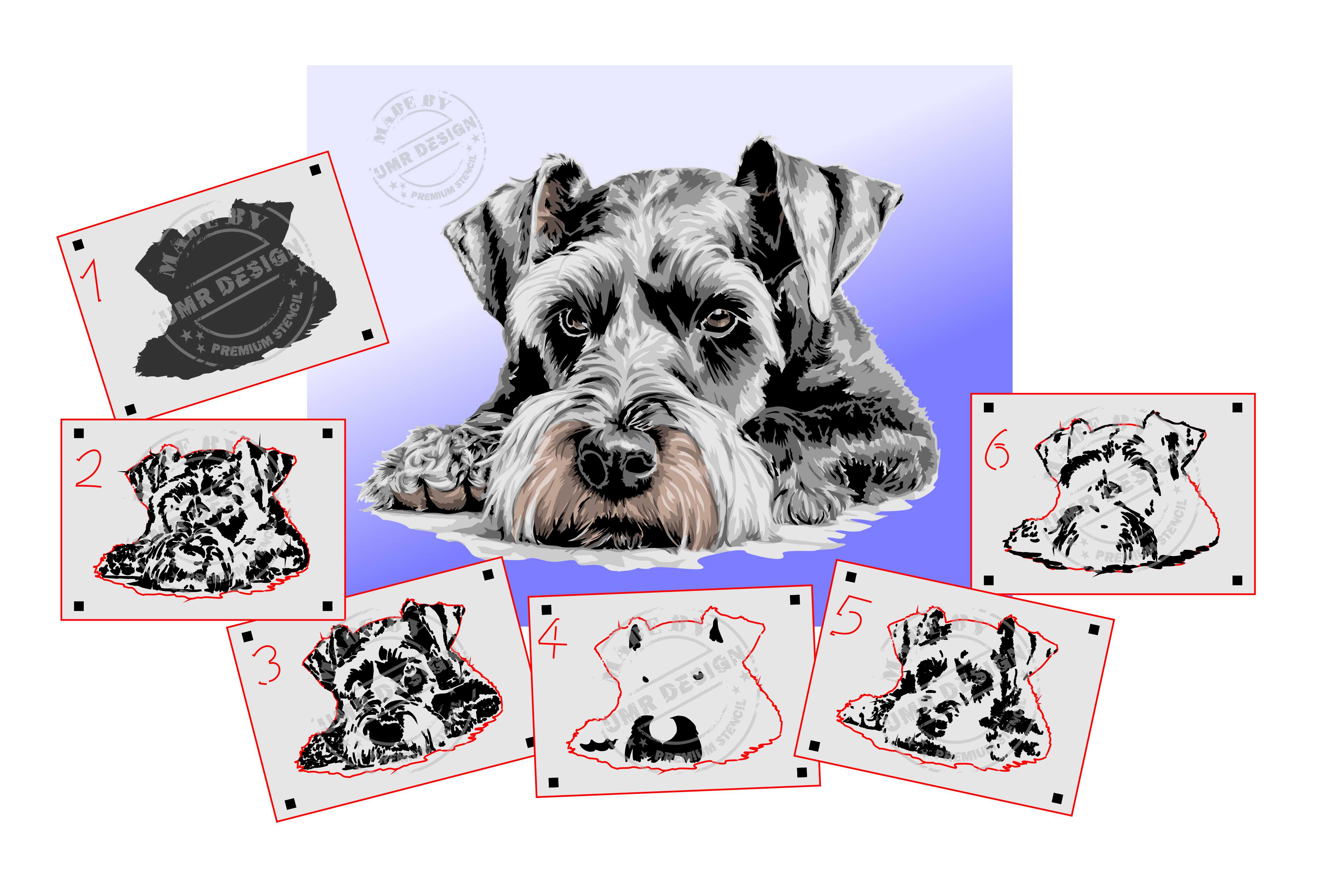 AS-403 Schnauzer step by step stencil for acrylic, airbrush, spray, varnish and wall paint 