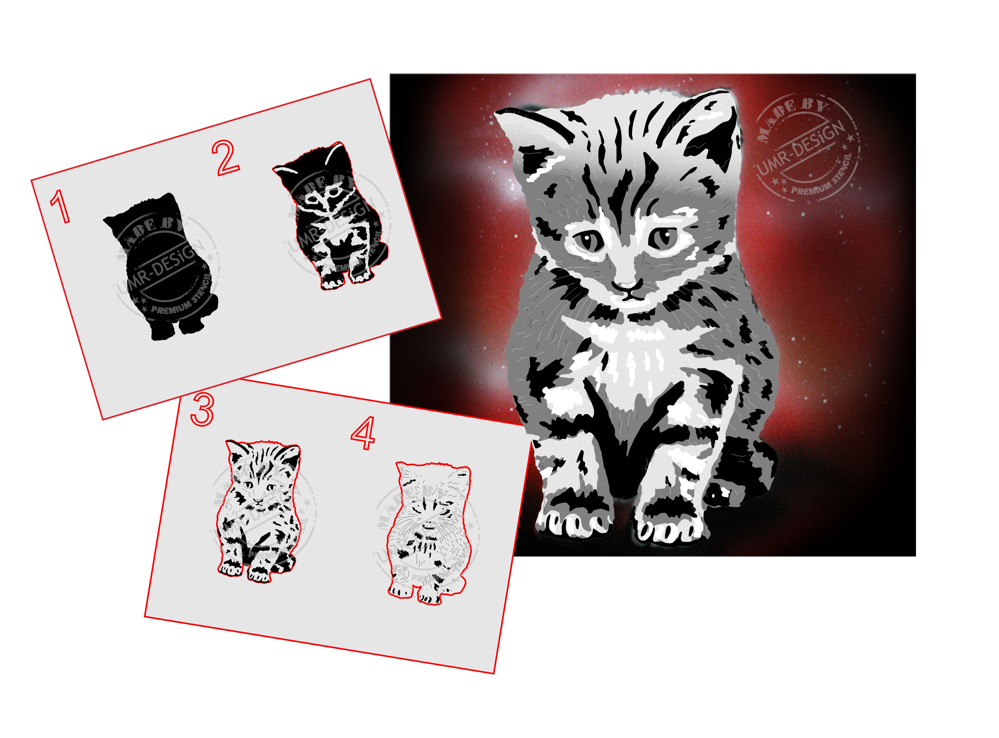 AS-098 Katze Step by Step Airbrushschablone Größe L