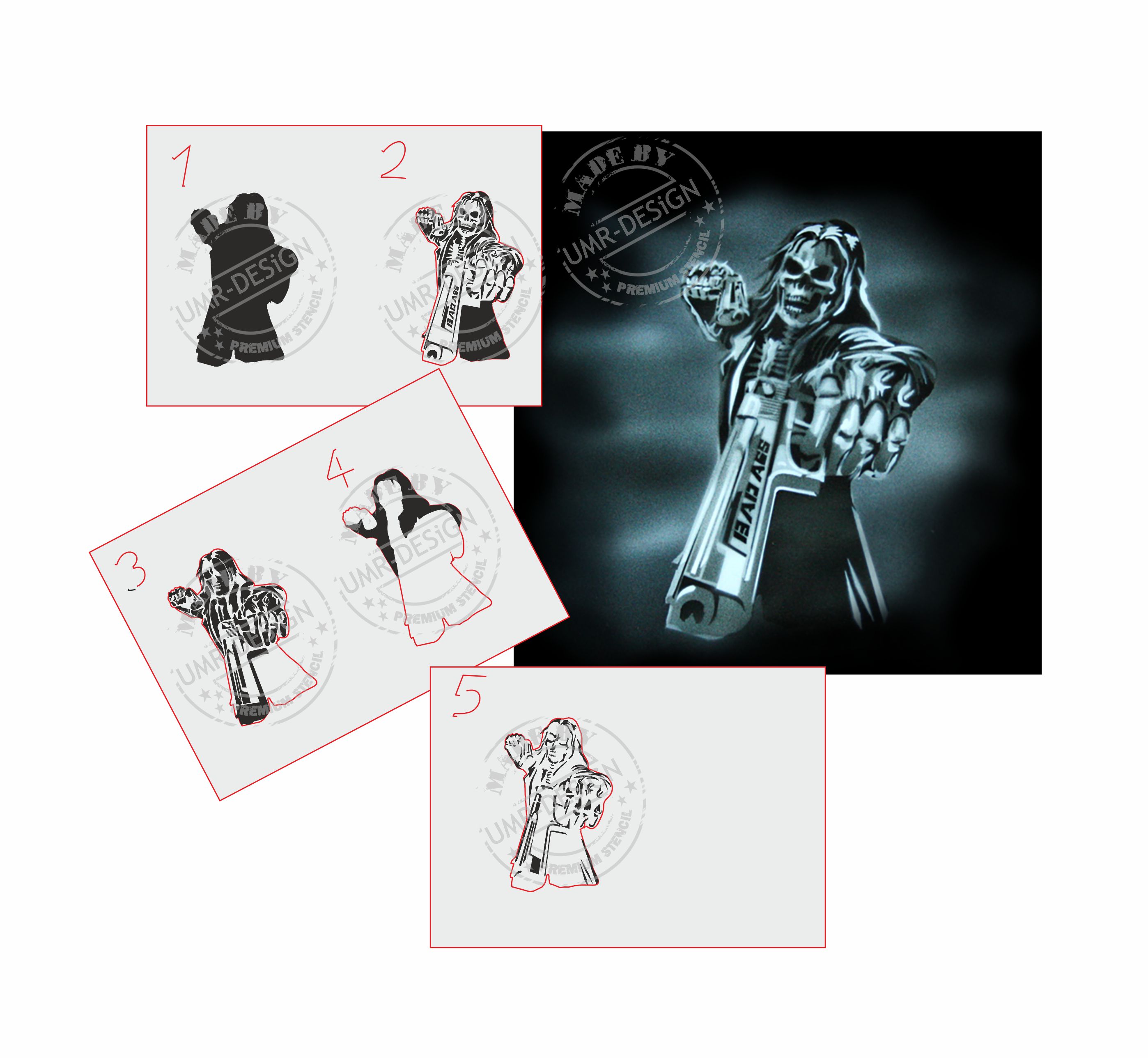 AS-080 Bad Ass Step by Step Airbrushschablone Größe XS