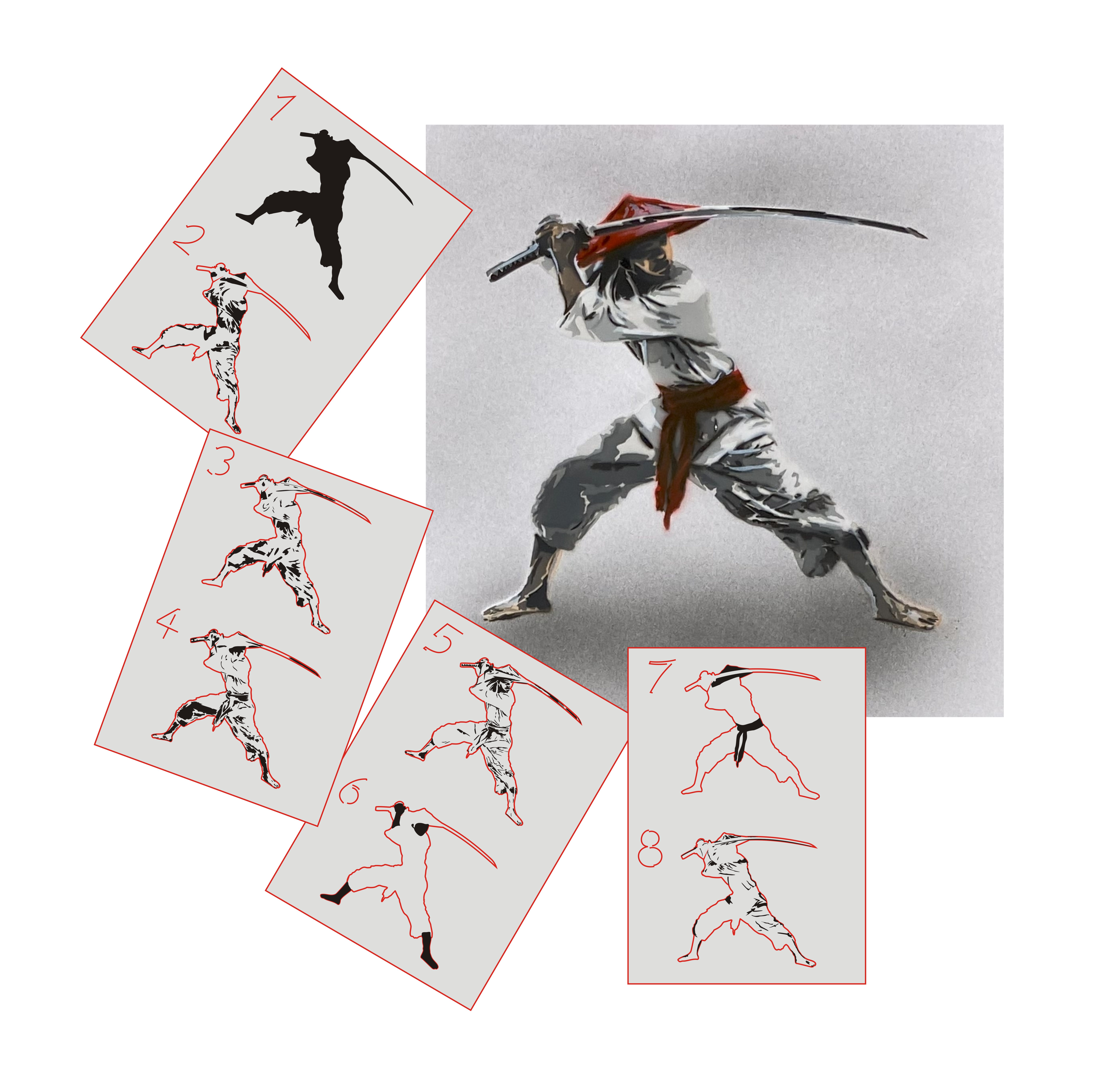 AS-382 Samurai step by step stencil for acrylic, airbrush, spray, varnish and wall paint