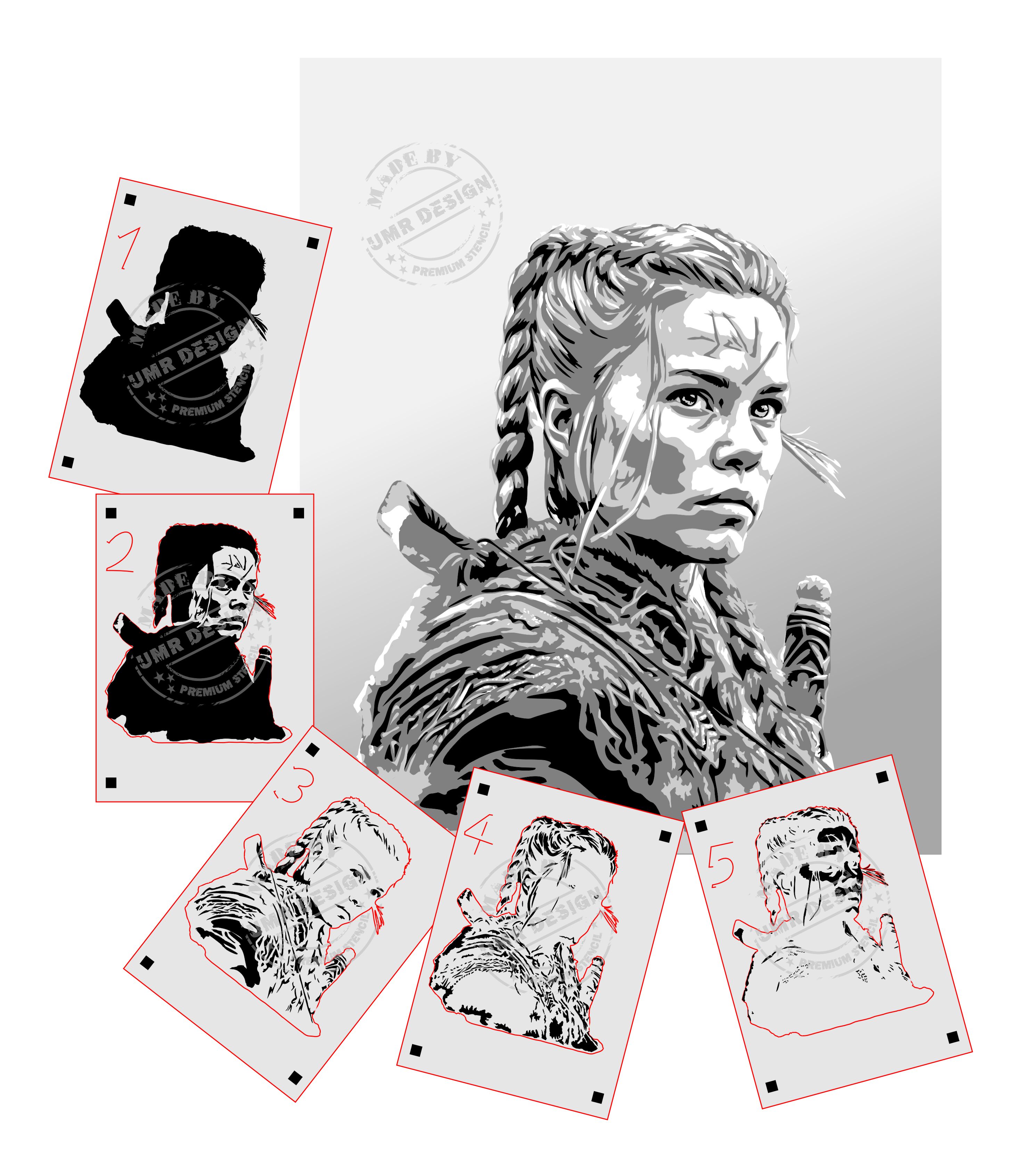 AS-405 Vikings Woman step by step stencil for acrylic, airbrush, spray, varnish and wall paint 