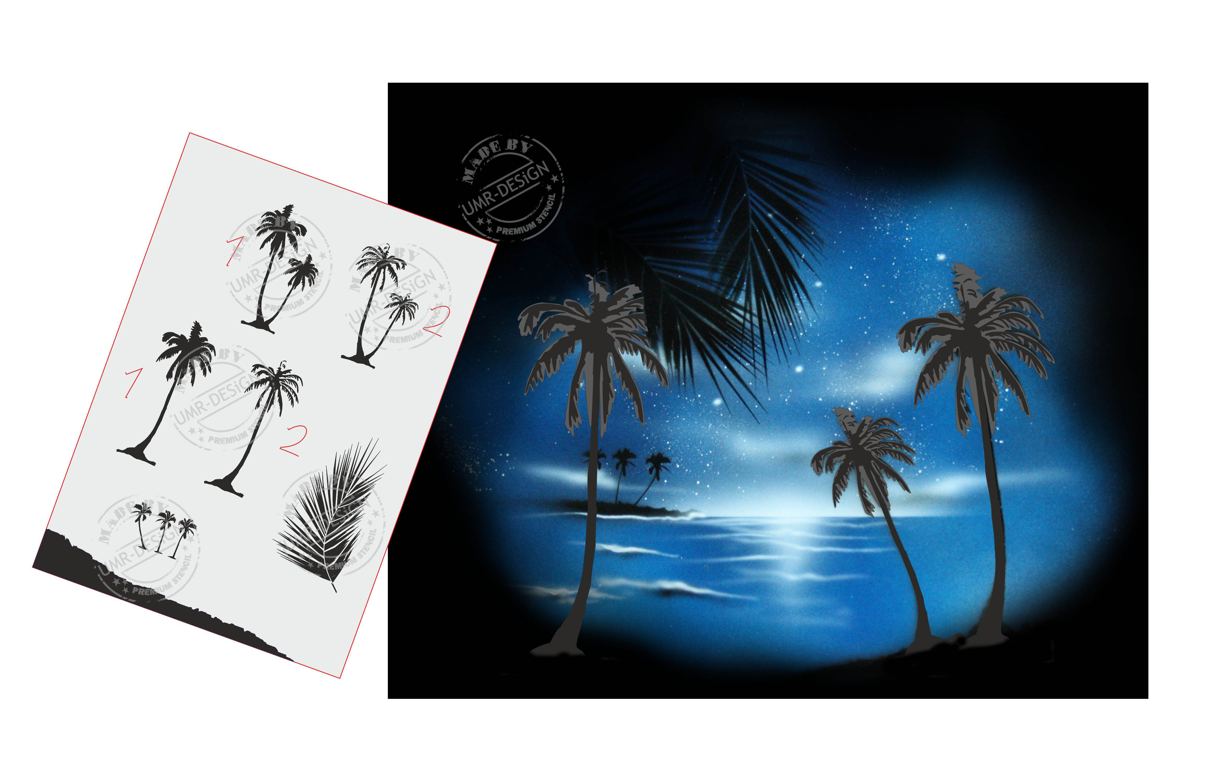 AS-036 Palme Multilayer Step by Step Schablone für Acryl, Airbrush, Spray, Tattoo, Lacke und Wand Farbe Größe L