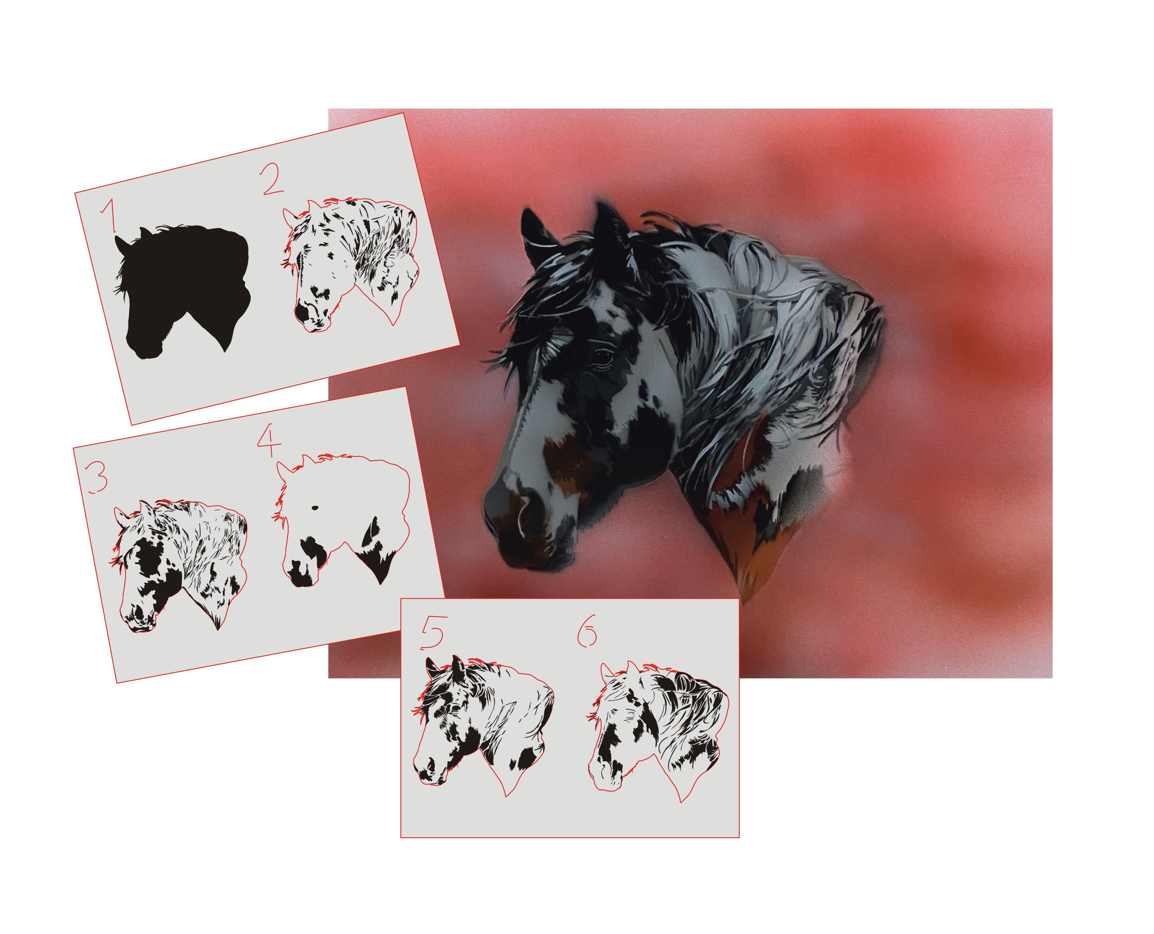 AS-390 native american, horse step by step stencil for acrylic, airbrush, spray, varnish and wall paint