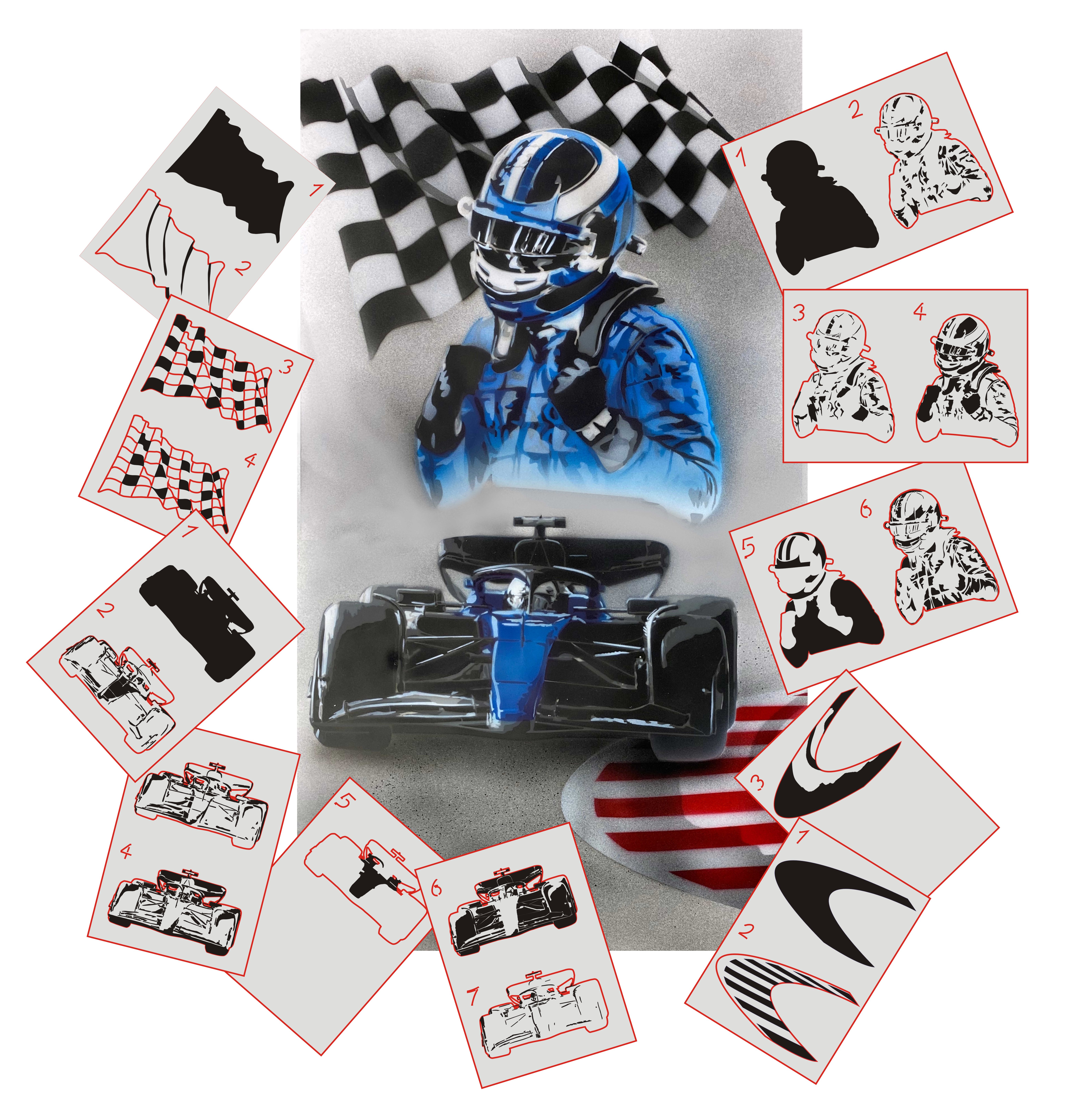 AS-373 Racing Set Step by Step Schablone für Acryl, Airbrush, Spray, Lacke und Wandfarbe Größe L
