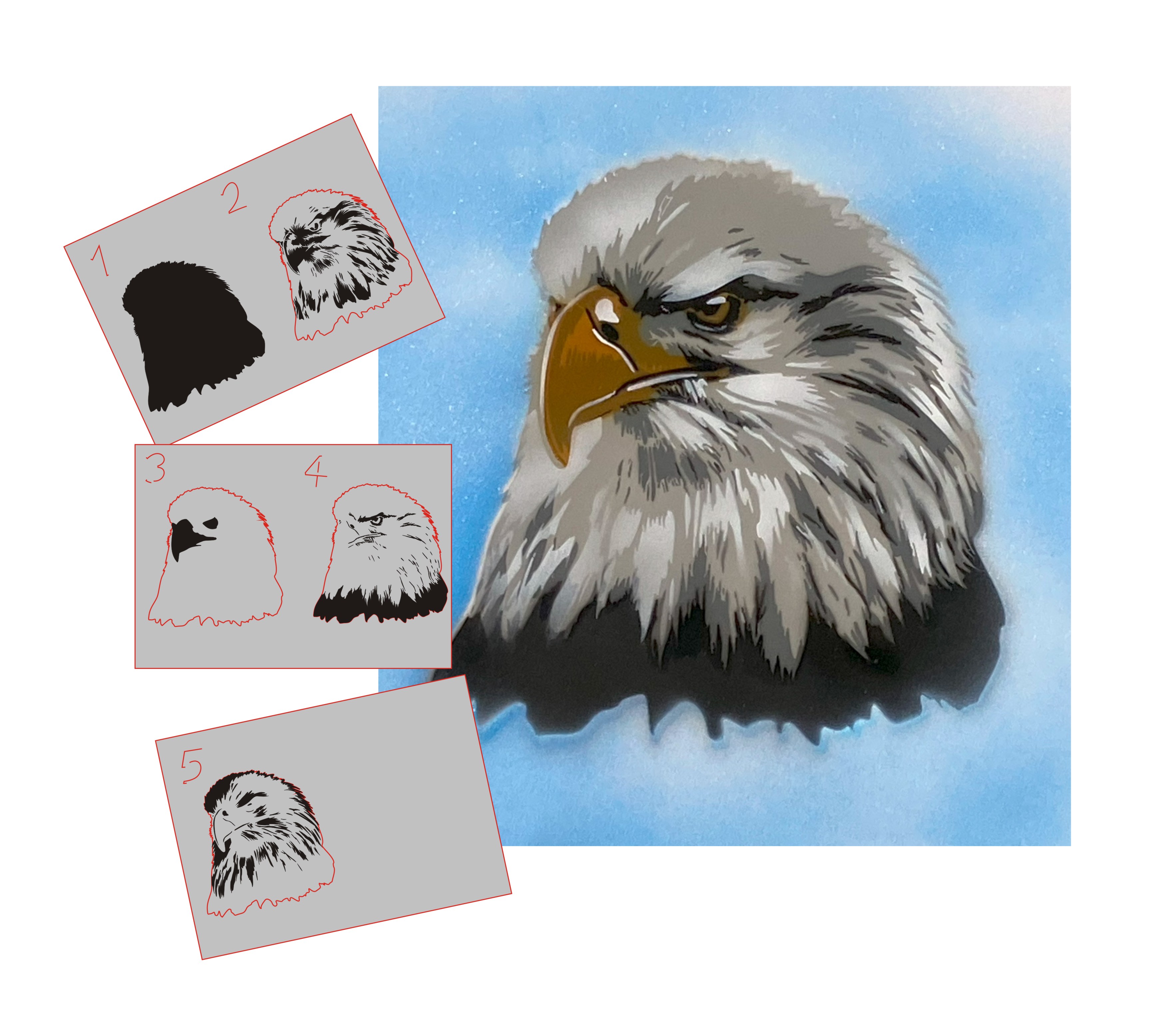 AS-387 Native American Eagle step by step stencil for acrylic, airbrush, spray, varnish and wall paint  