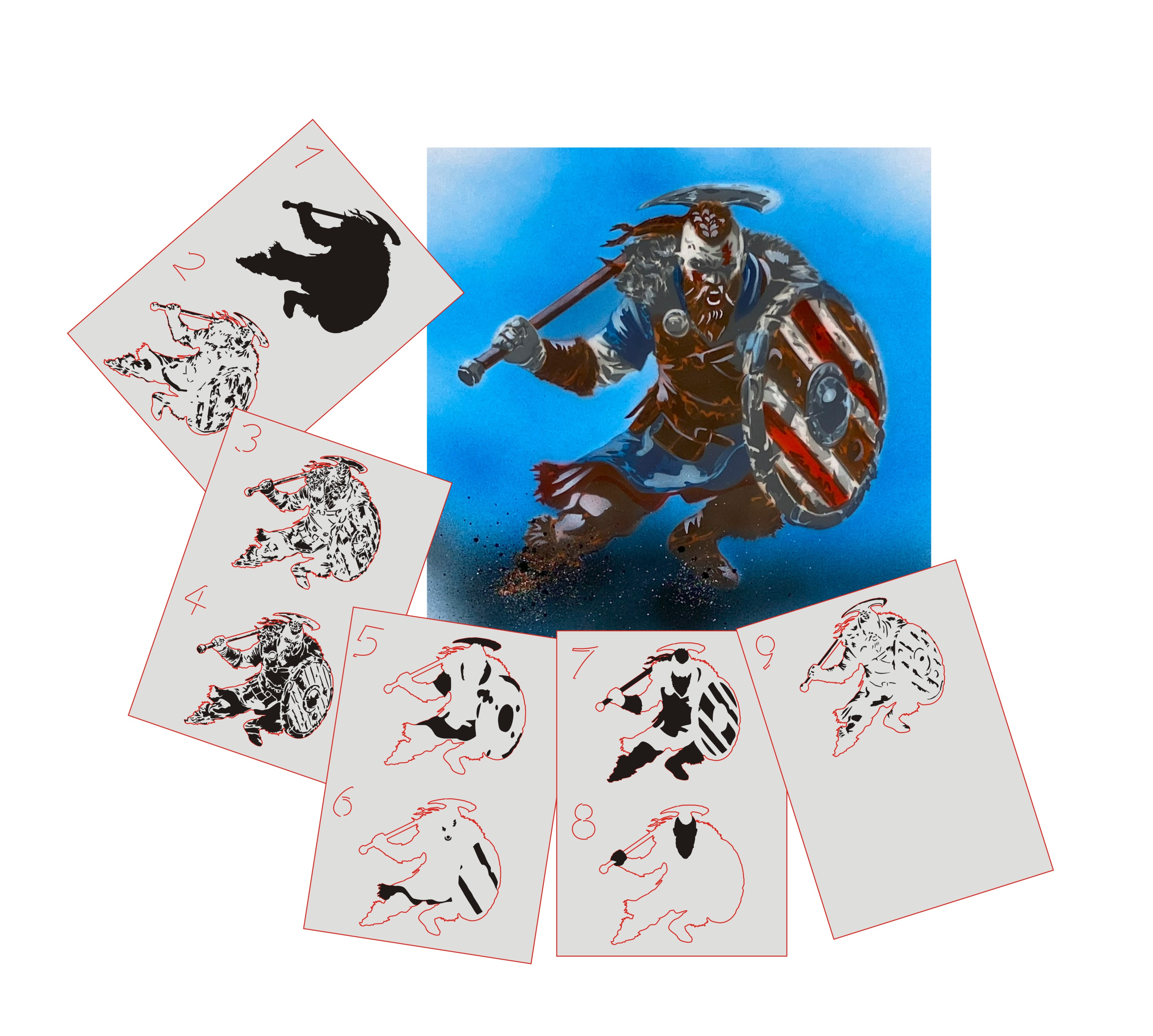 AS-380 Viking  step by step stencil for acrylic, airbrush, spray, varnish and wall paint