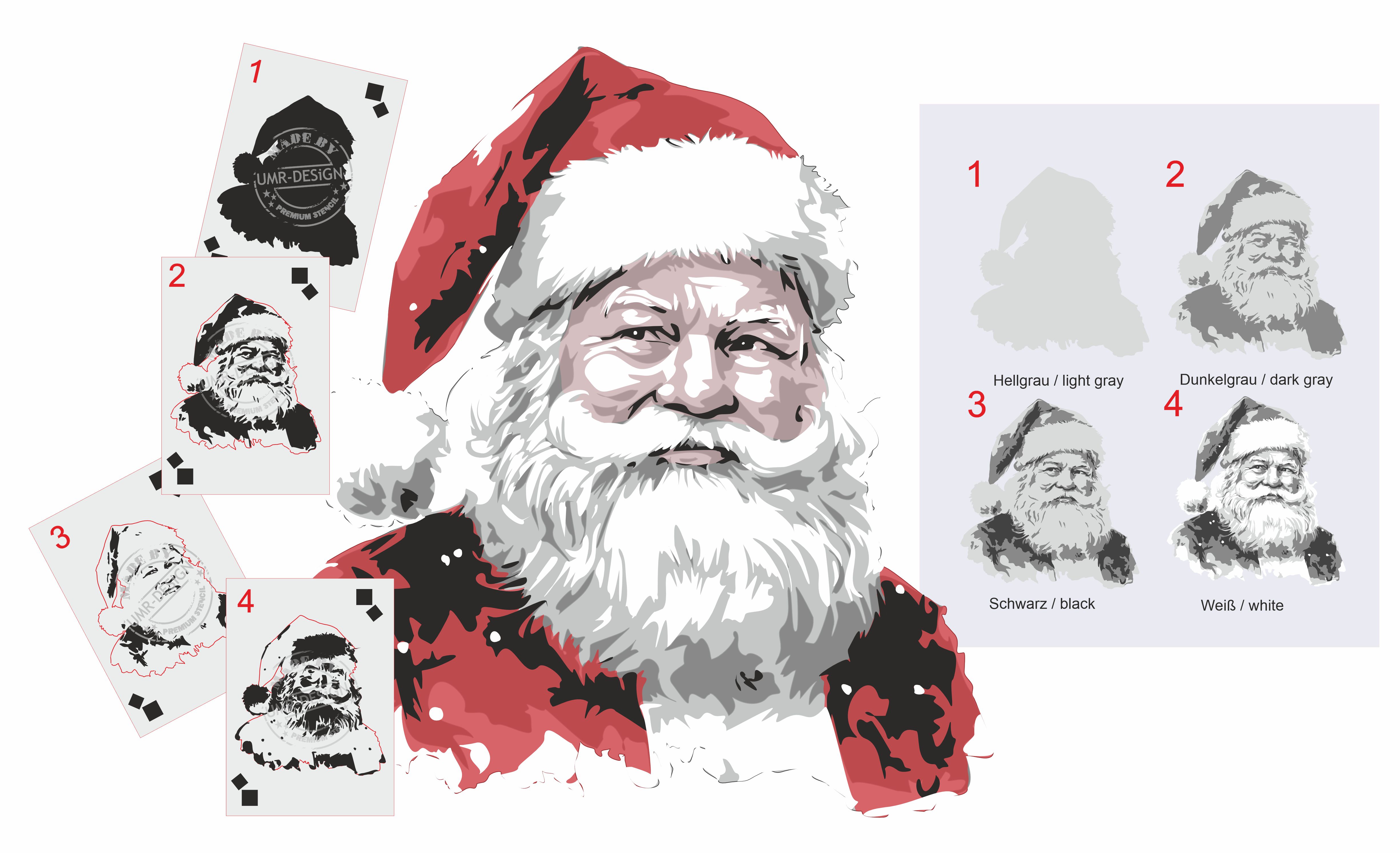AS-410 two Santa Claus Step by Step Stencil for Acrylic, Airbrush, Spray, Varnish, and Wall Paint