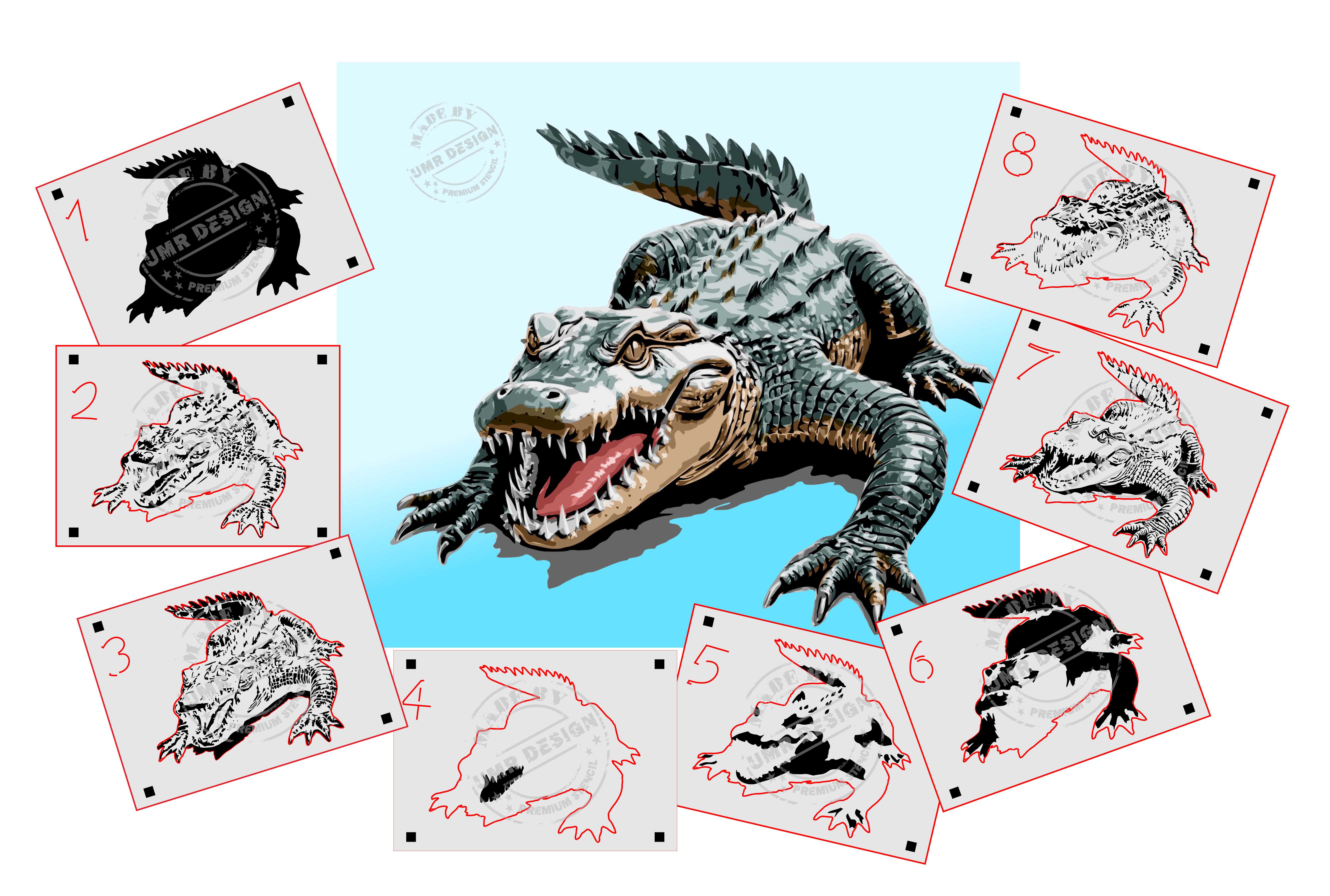 AS-401 Alligator crocodile step by step stencil for acrylic, airbrush, spray, varnish and wall paint 