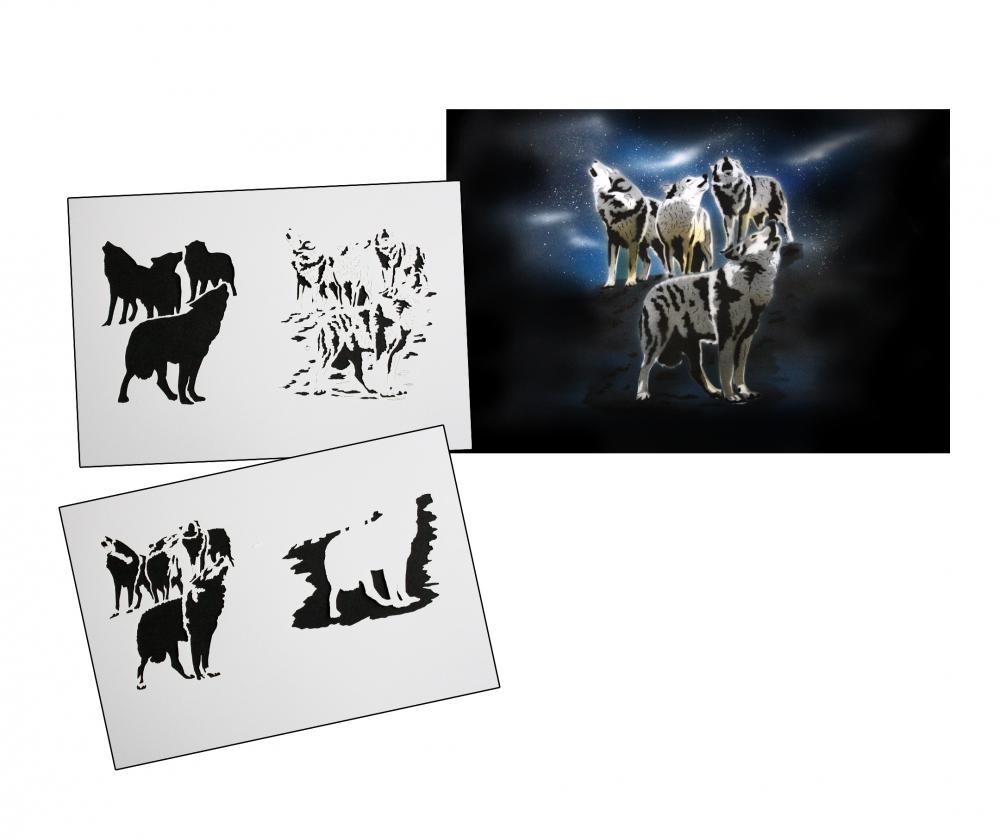 AS-114 Wolfsrudel Step by Step Airbrushschablone Größe M