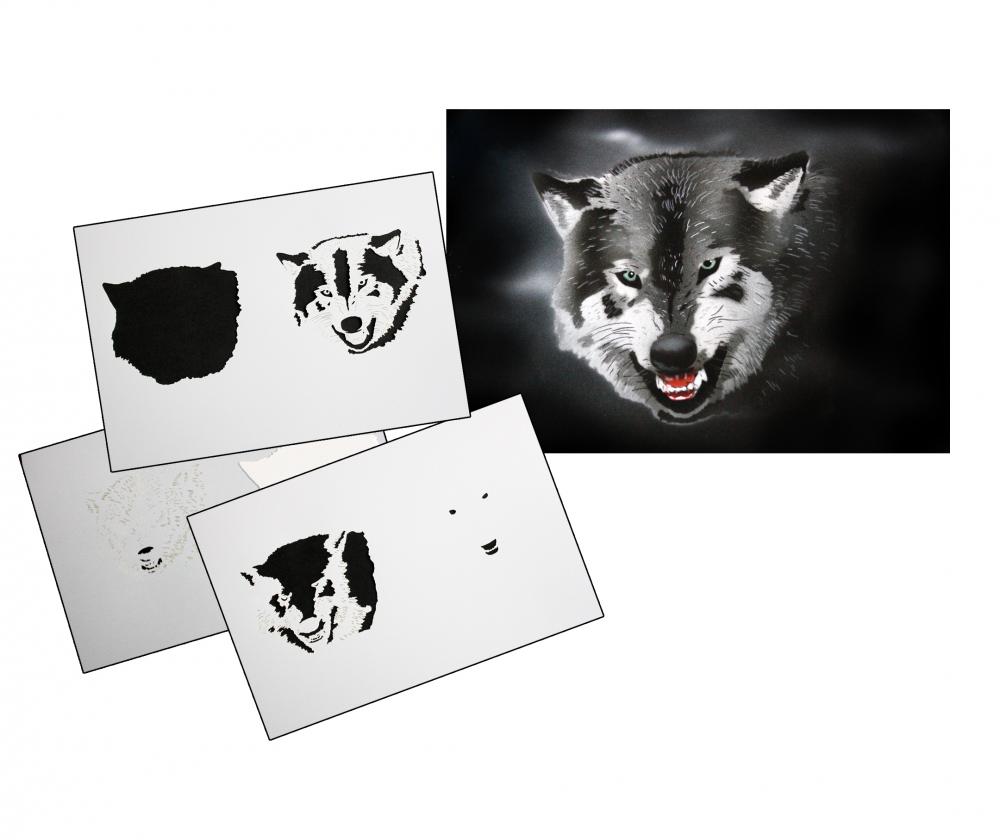 AS-113 Wolfskopf Step by Step Airbrushschablone Größe XL