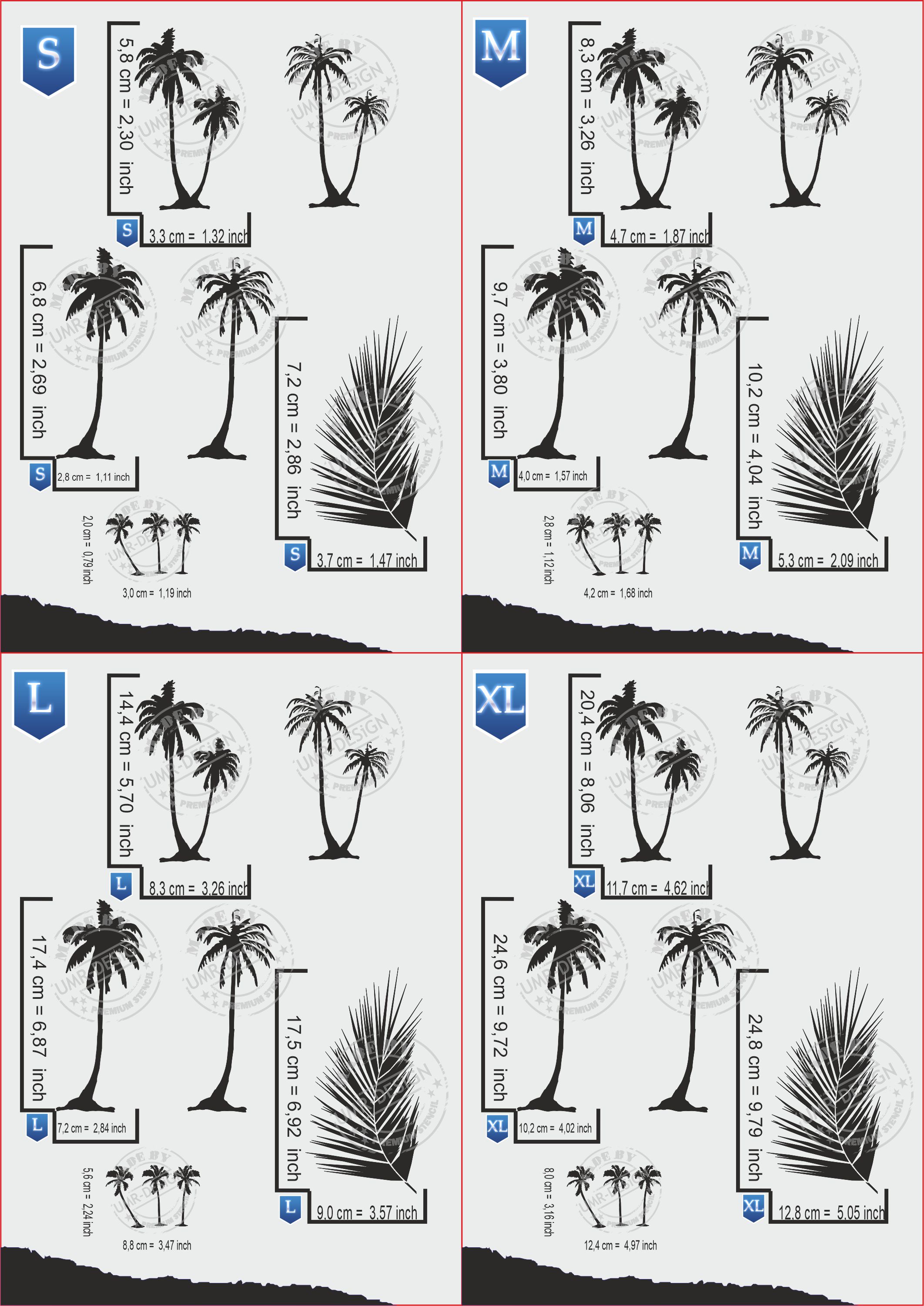AS-036 Palme Multilayer Step by Step Schablone für Acryl, Airbrush, Spray, Tattoo, Lacke und Wand Farbe Größe L