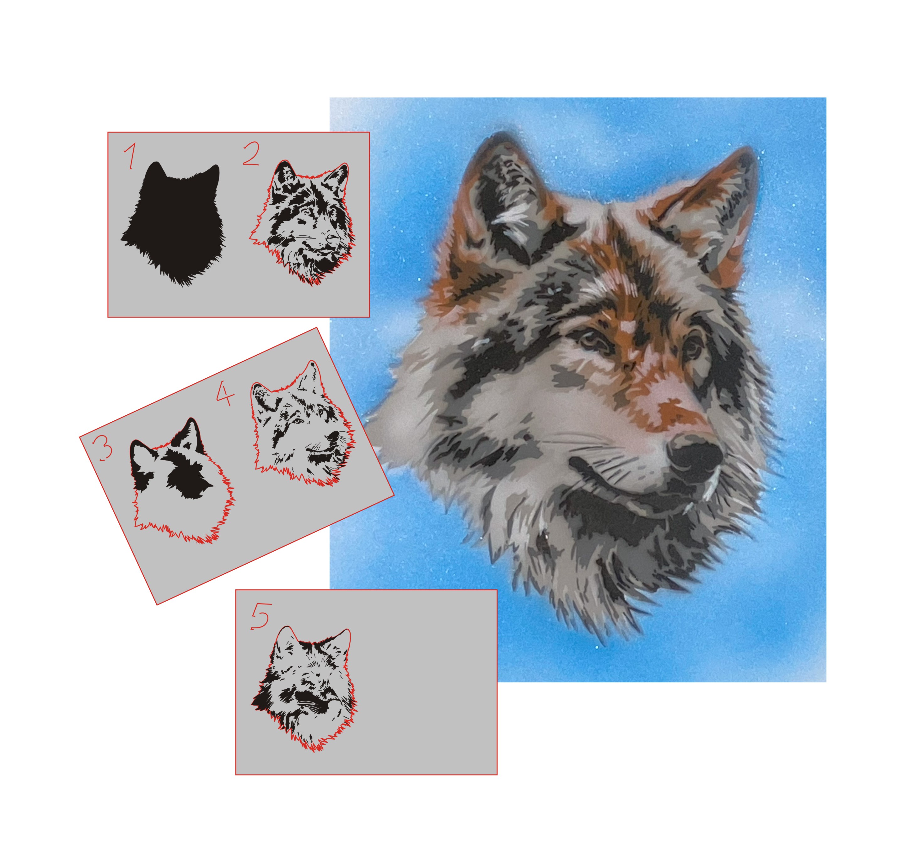 AS-386 Native American wolves step by step stencil for acrylic, airbrush, spray, varnish and wall paint  