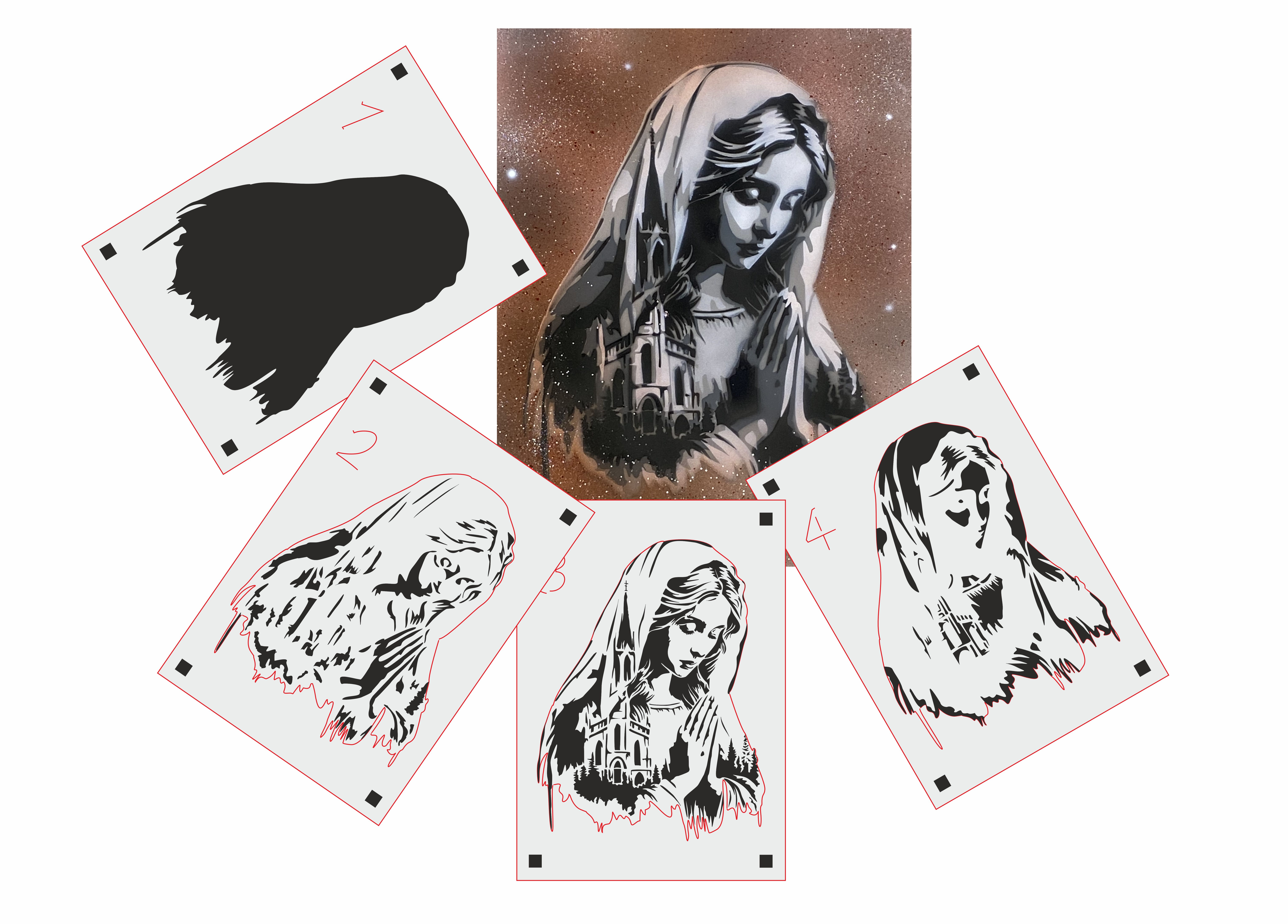 TS-002 tattoo style stencil for acryl, airbrush, spray, paints and wall paint