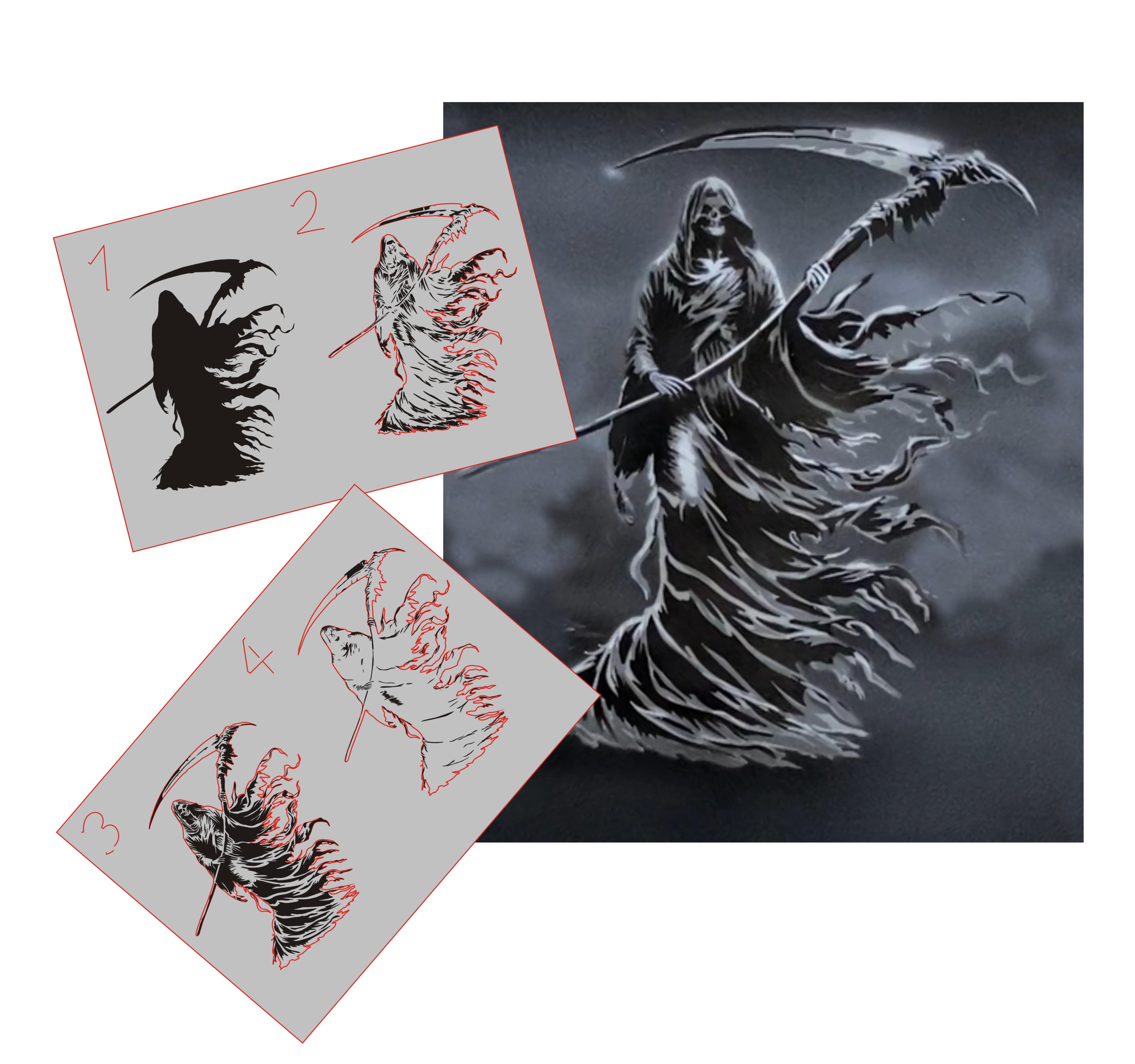 AS-392 Grim Reaper step by step stencil for acrylic, airbrush, spray, varnish and wall paint