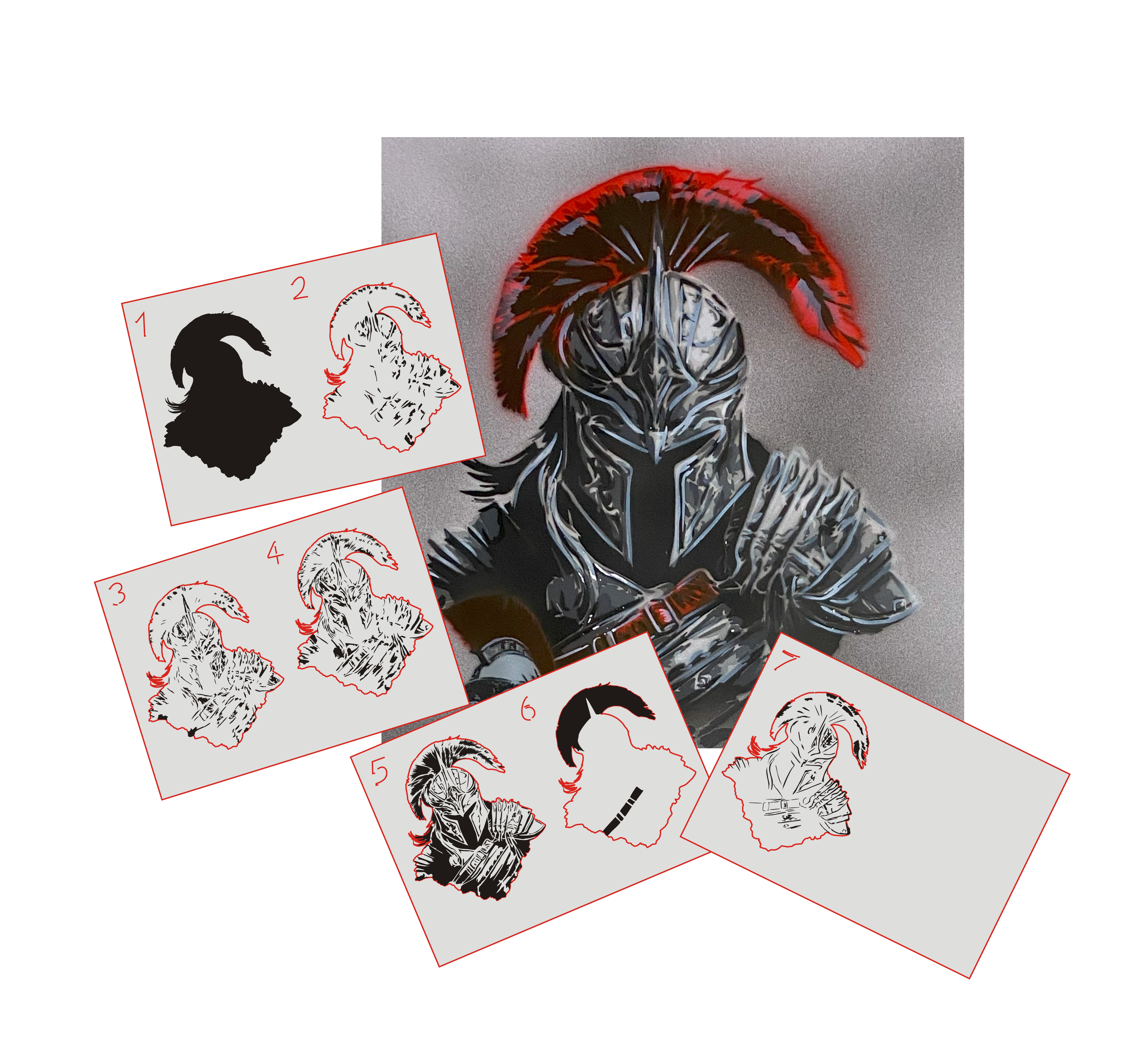 AS-377 Spartan helmet step by step stencil for acrylic, airbrush, spray, varnish and wall paint