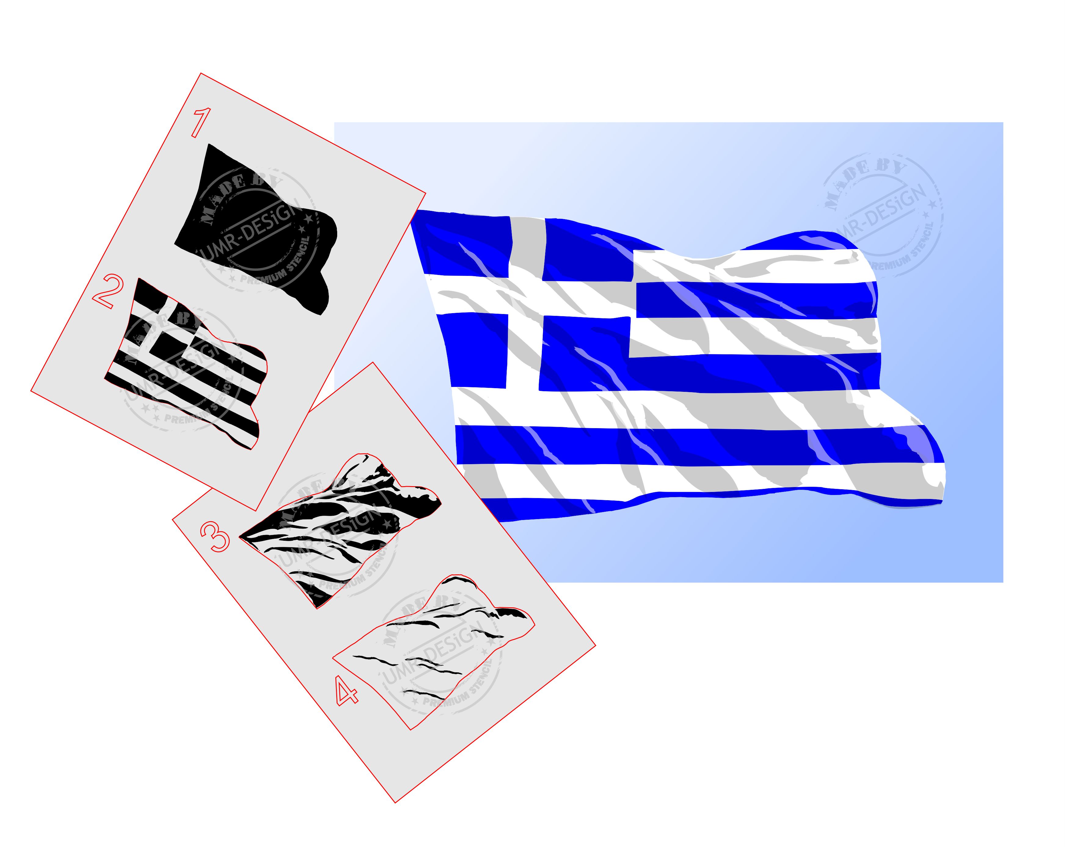AS-297 National Flag of Greece Step by Step Stencil for Acrylic, Airbrush, Spray, Paints, and Wall Paint 