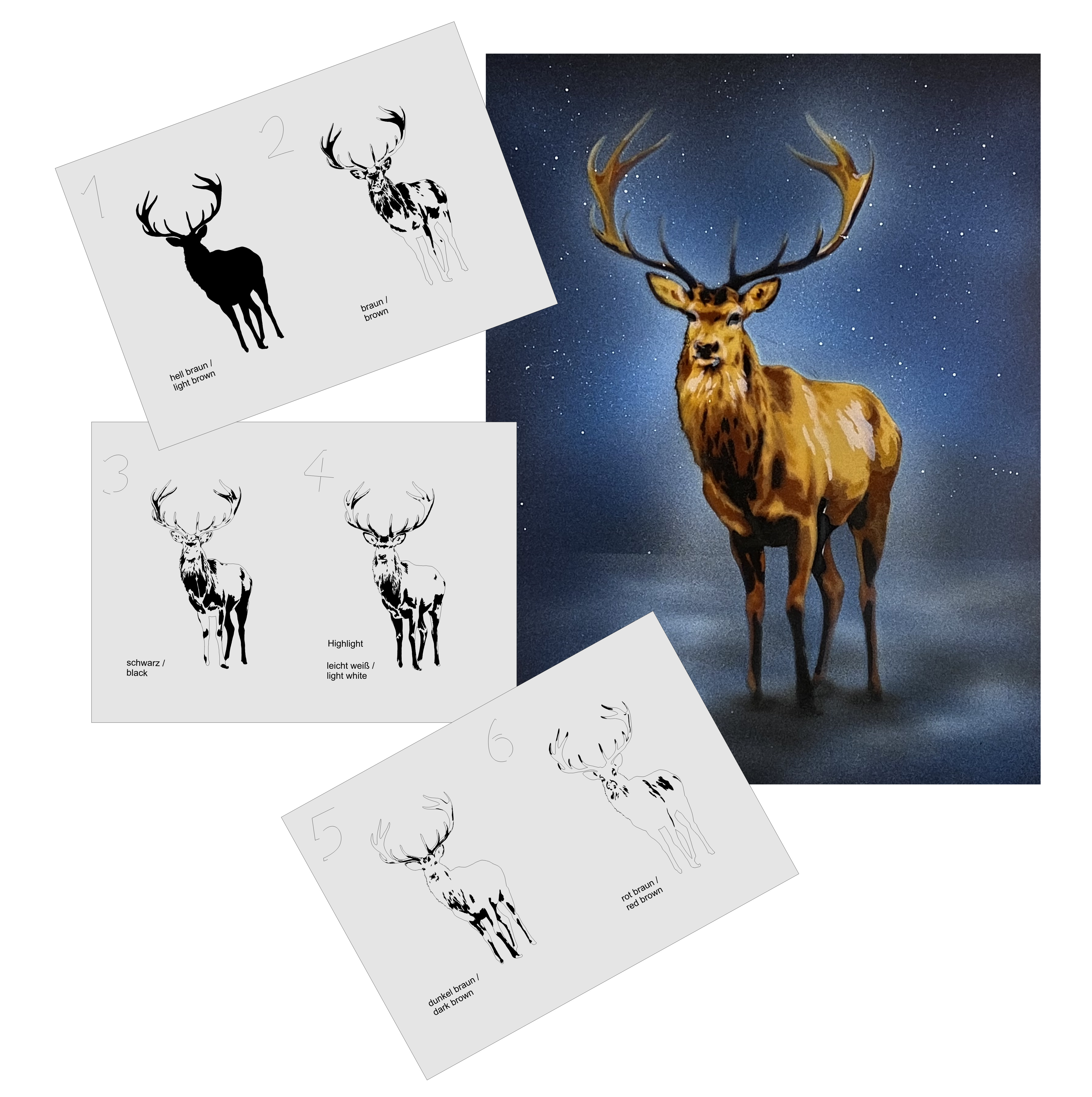 AS-361 Deer Step by Step Stencil Set for Acryl, Airbrush, Spray, Varnish and Wallpaint