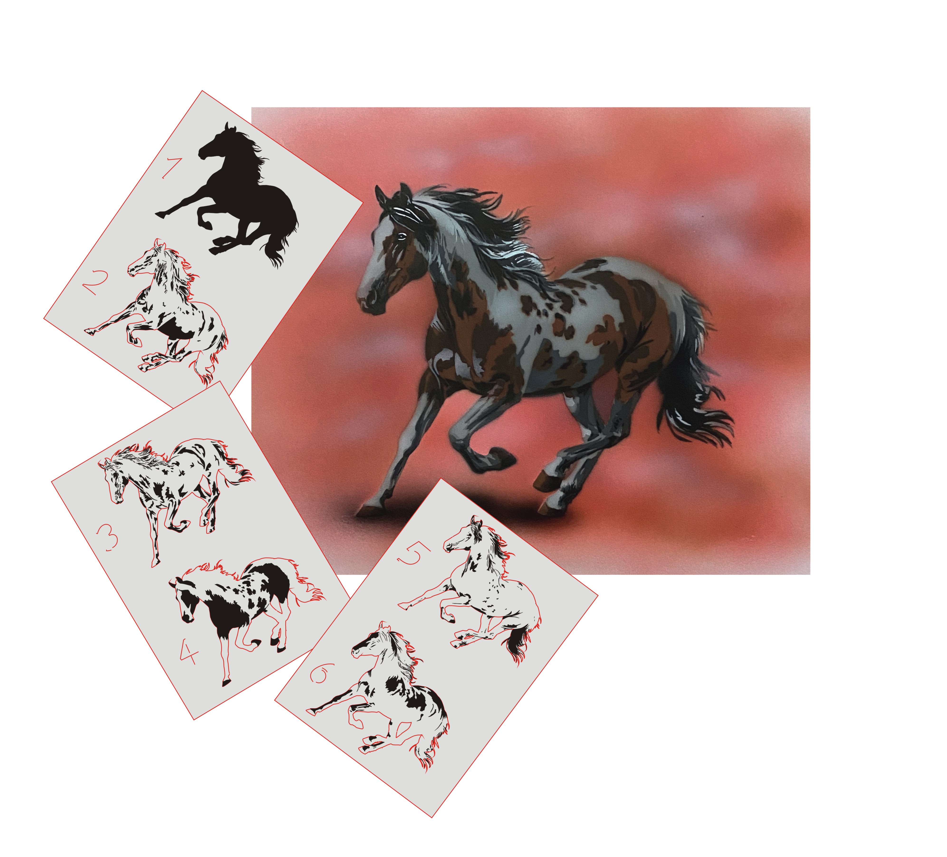 AS-391 native american, horse step by step stencil for acrylic, airbrush, spray, varnish and wall paint