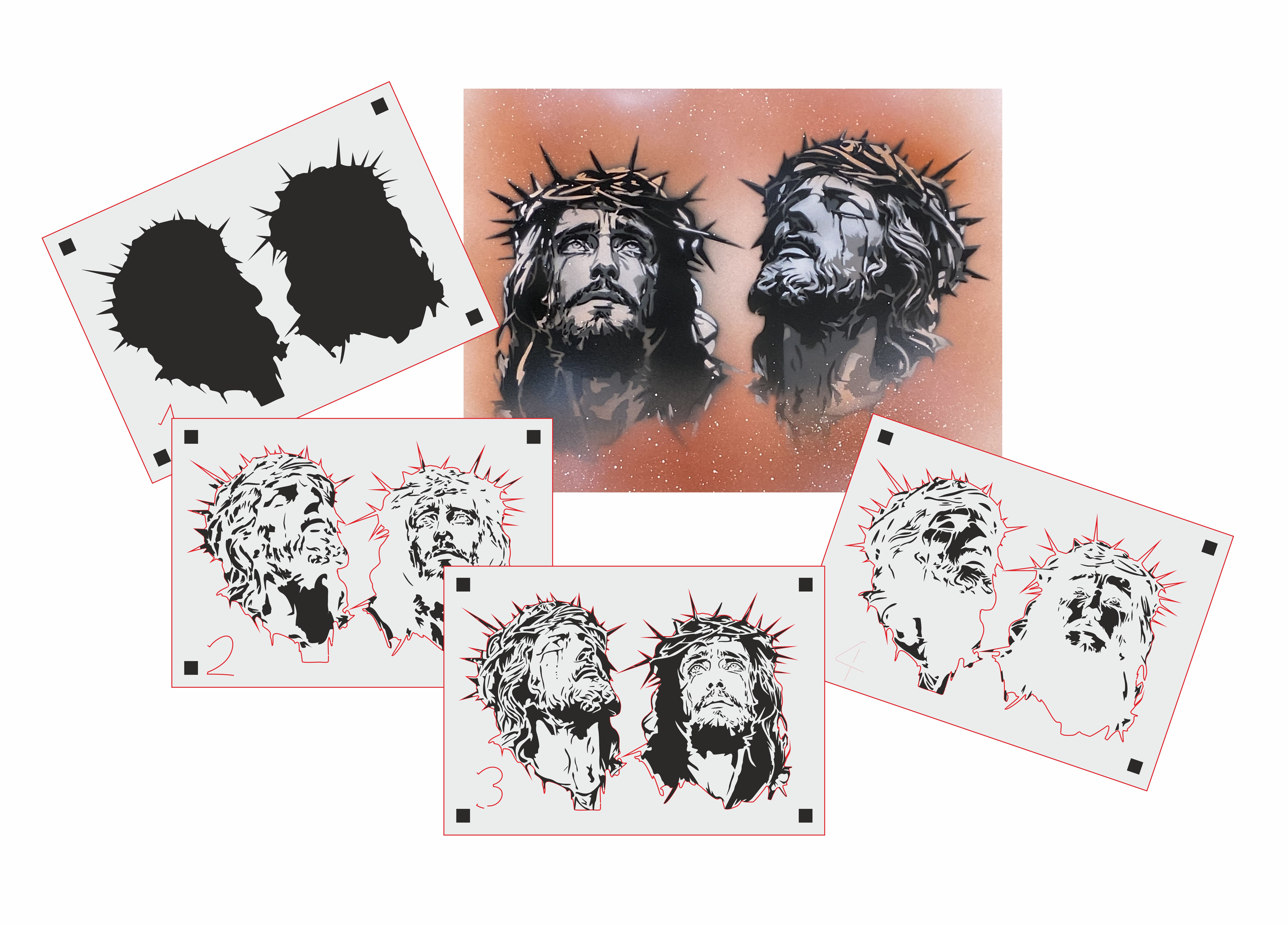 TS-001 tattoo style stencil for acryl, airbrush, spray, paints and wall paint