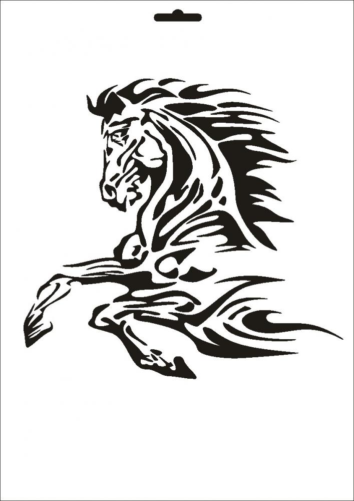 W-062 Feuerpferd Wandschablone Textilschablone Größe A5