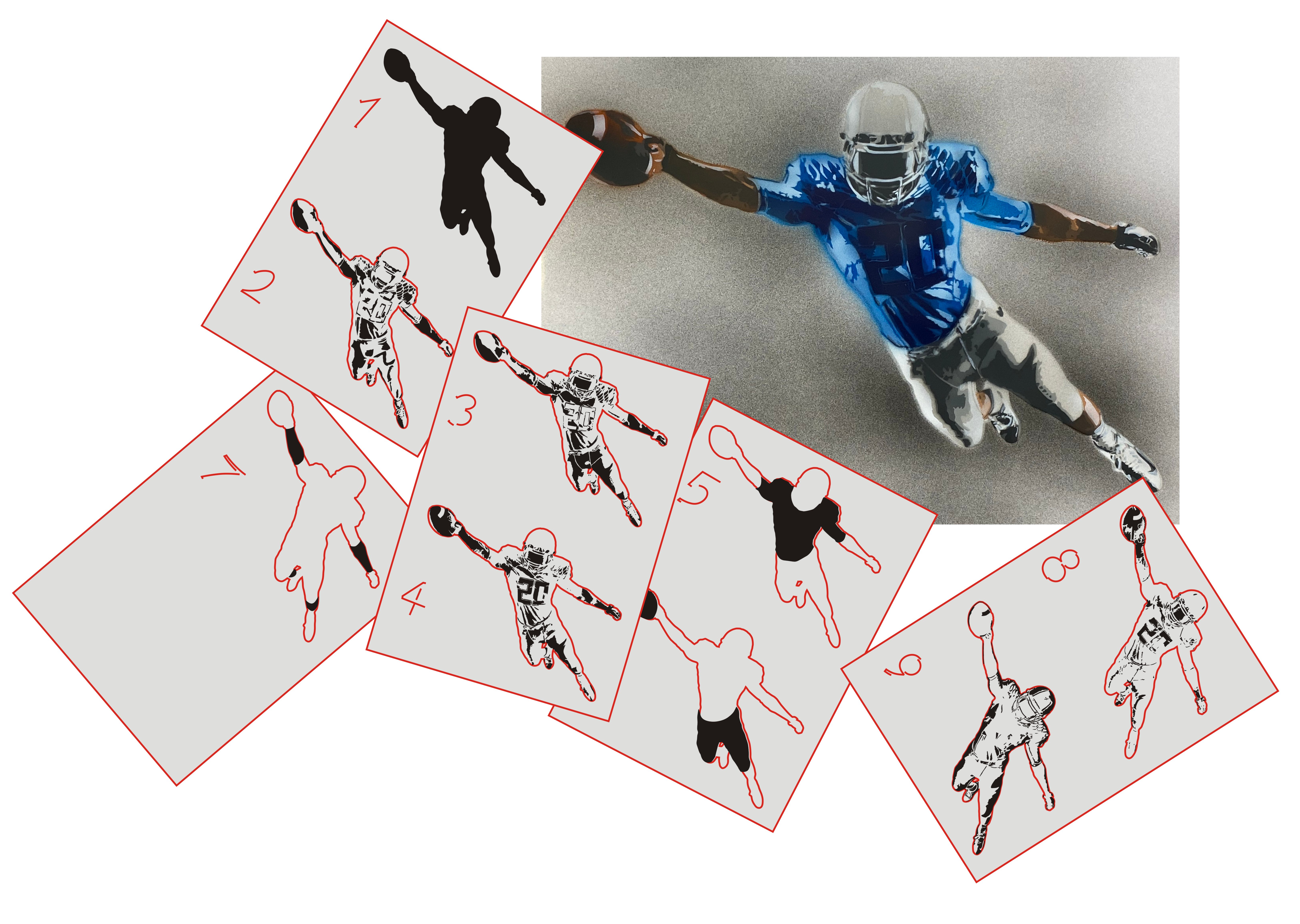 AS-367 Football Step by Step Schablone für Acryl, Airbrush, Spray, Lacke und Wandfarbe Größe M