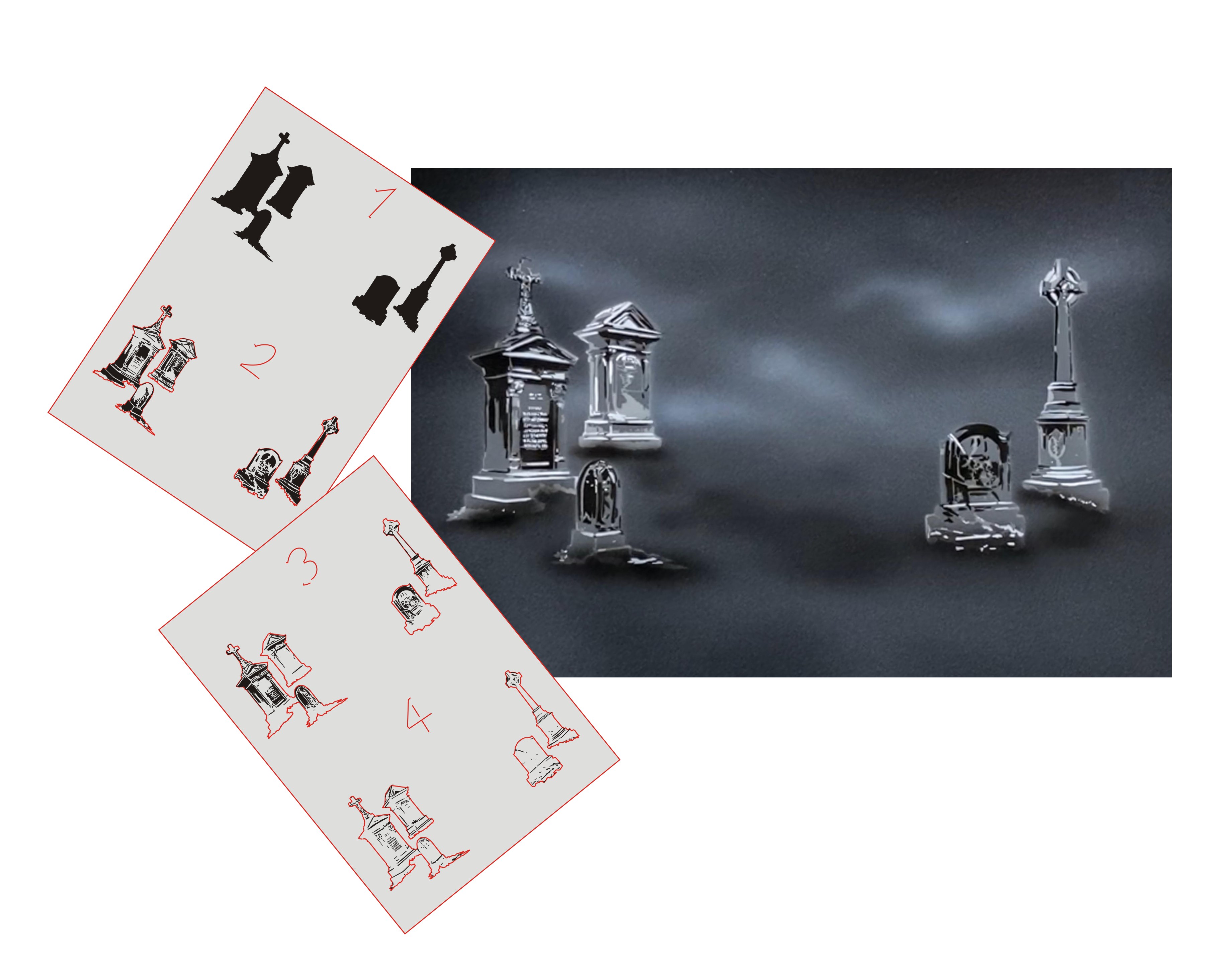 AS-393 Cemetery step by step stencil for acrylic, airbrush, spray, varnish and wall paint  