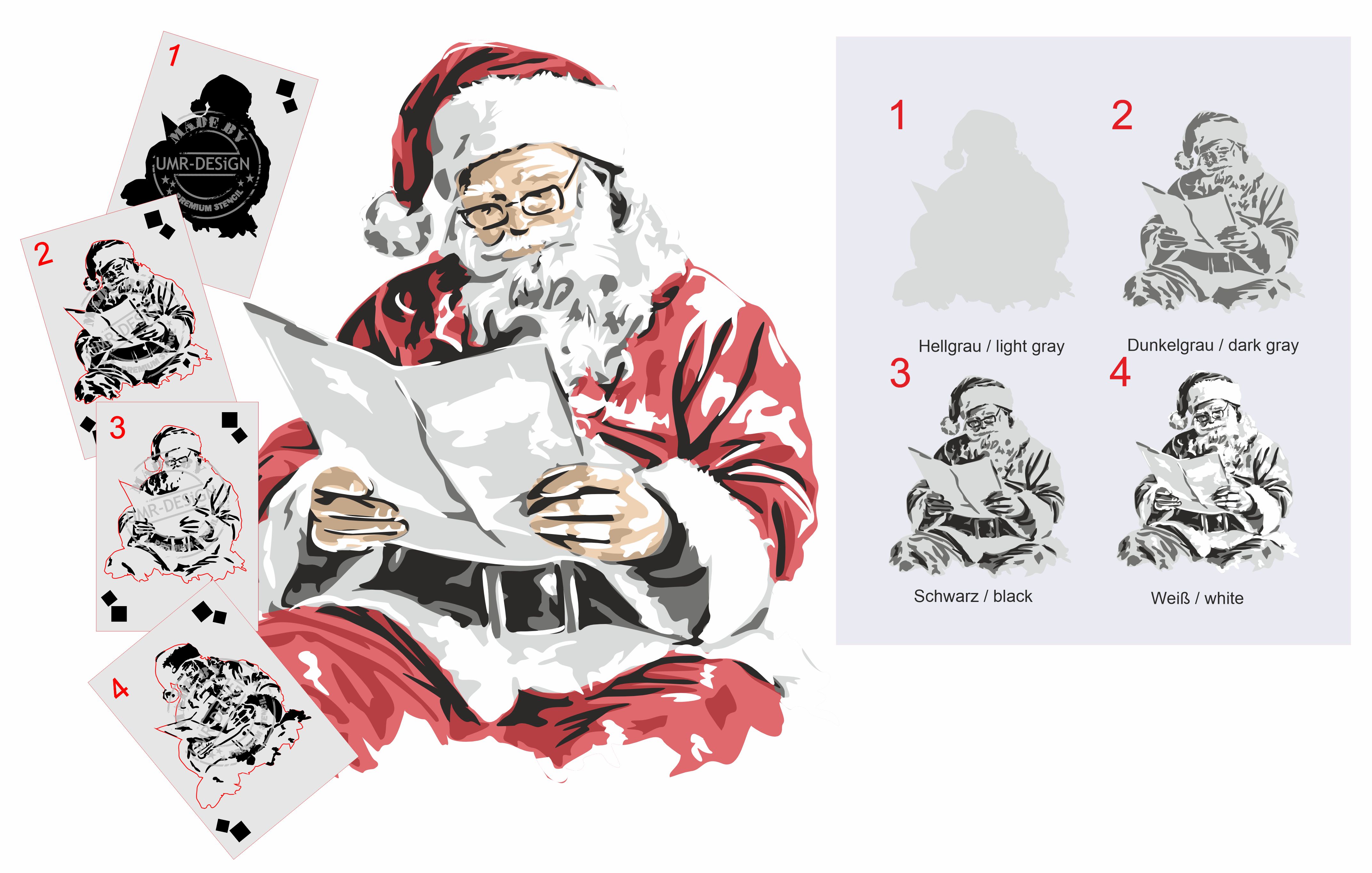 AS-410 two Santa Claus Step by Step Stencil for Acrylic, Airbrush, Spray, Varnish, and Wall Paint