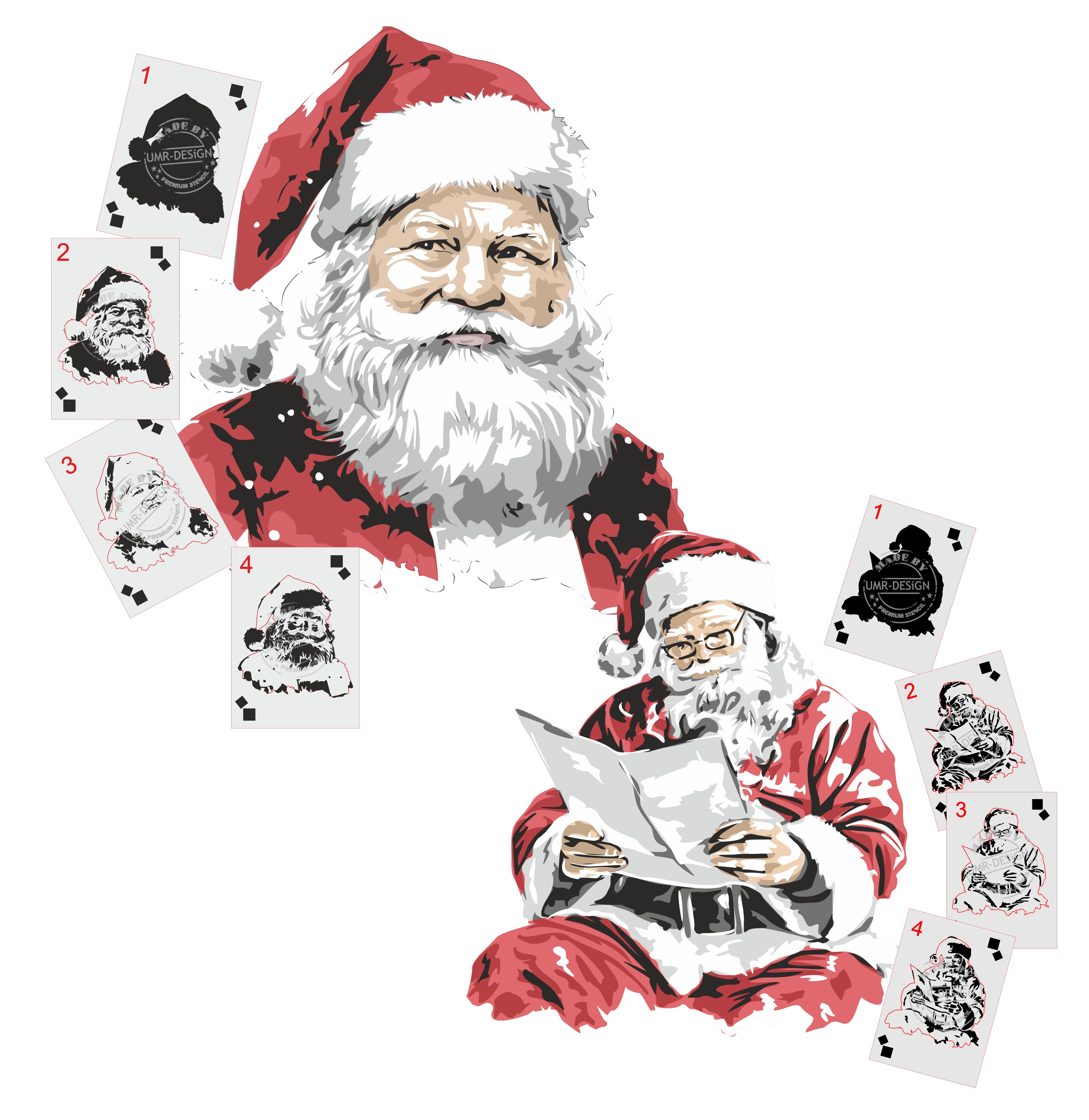 AS-410 two Santa Claus Step by Step Stencil for Acrylic, Airbrush, Spray, Varnish, and Wall Paint