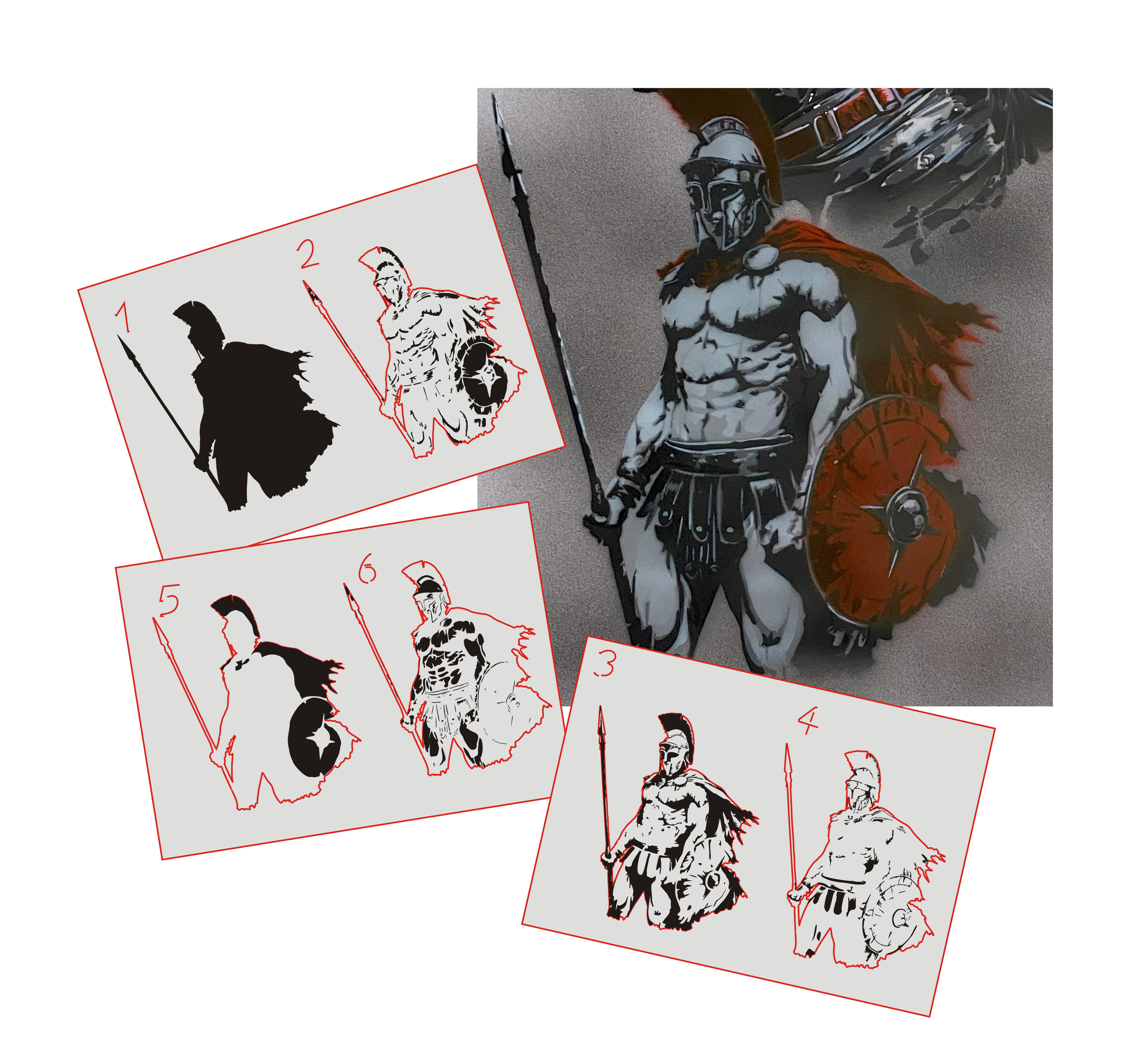 AS-378 Spartan  step by step stencil for acrylic, airbrush, spray, varnish and wall paint