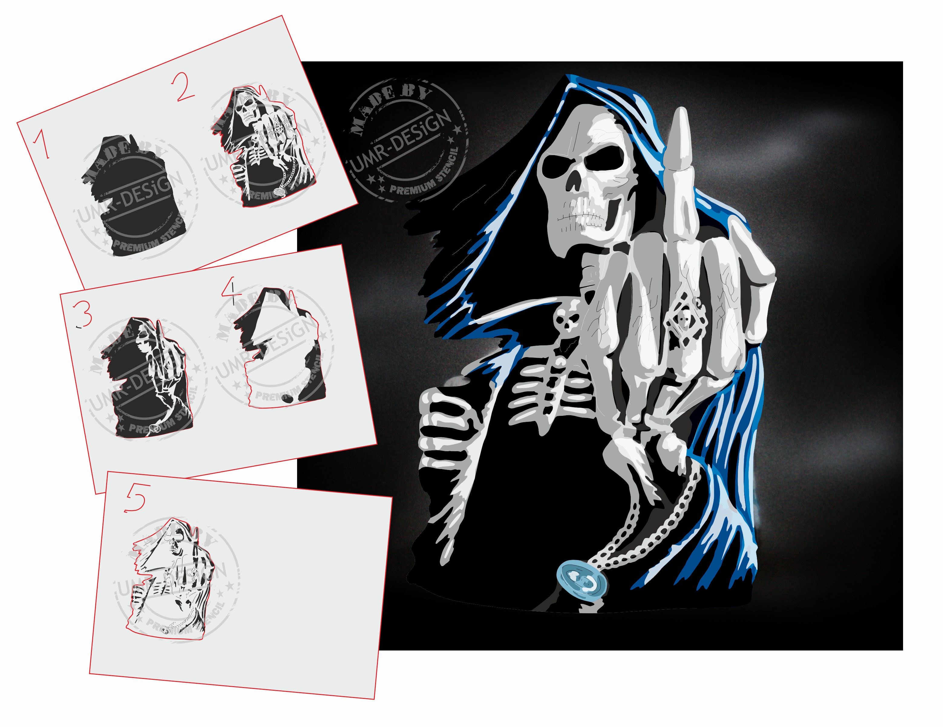 AS-117 Schädel Step by Step Airbrushschablone Größe XS