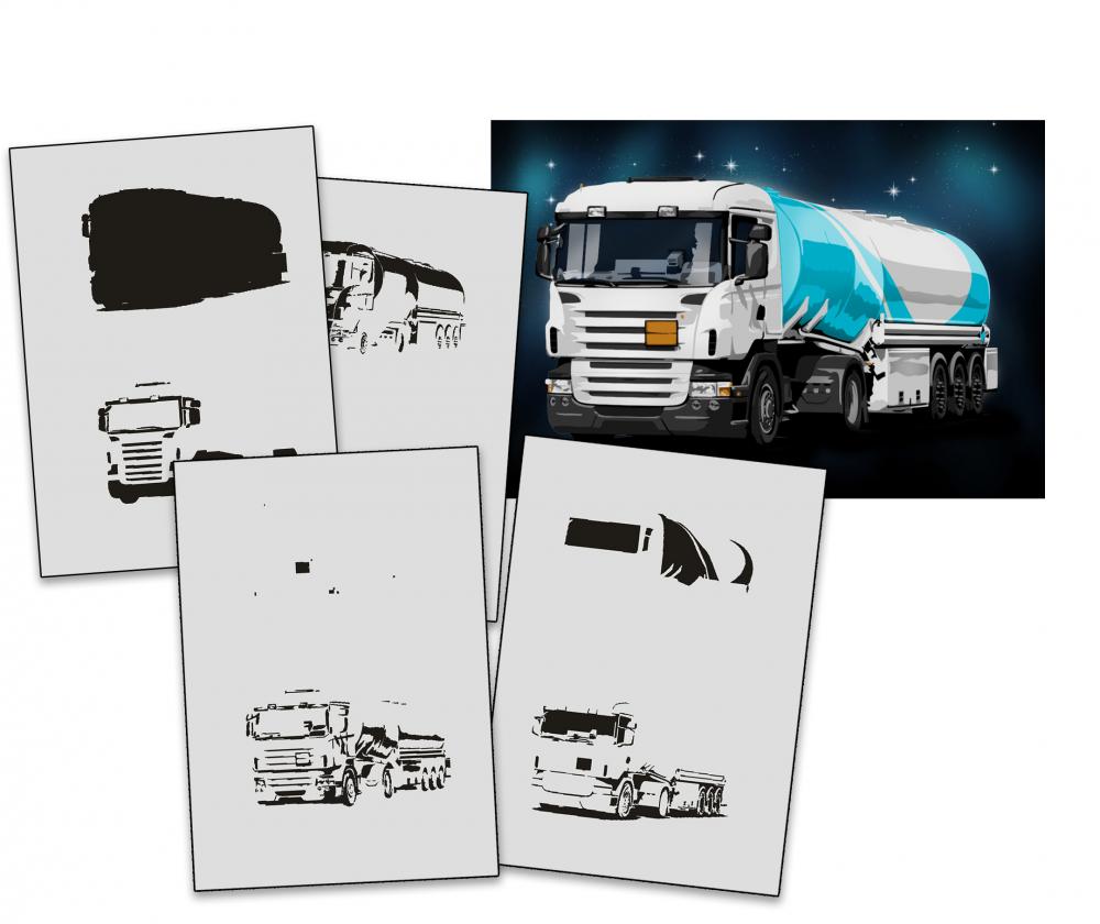 AS-330 LKW Step by Step Airbrushschablone Größe XL
