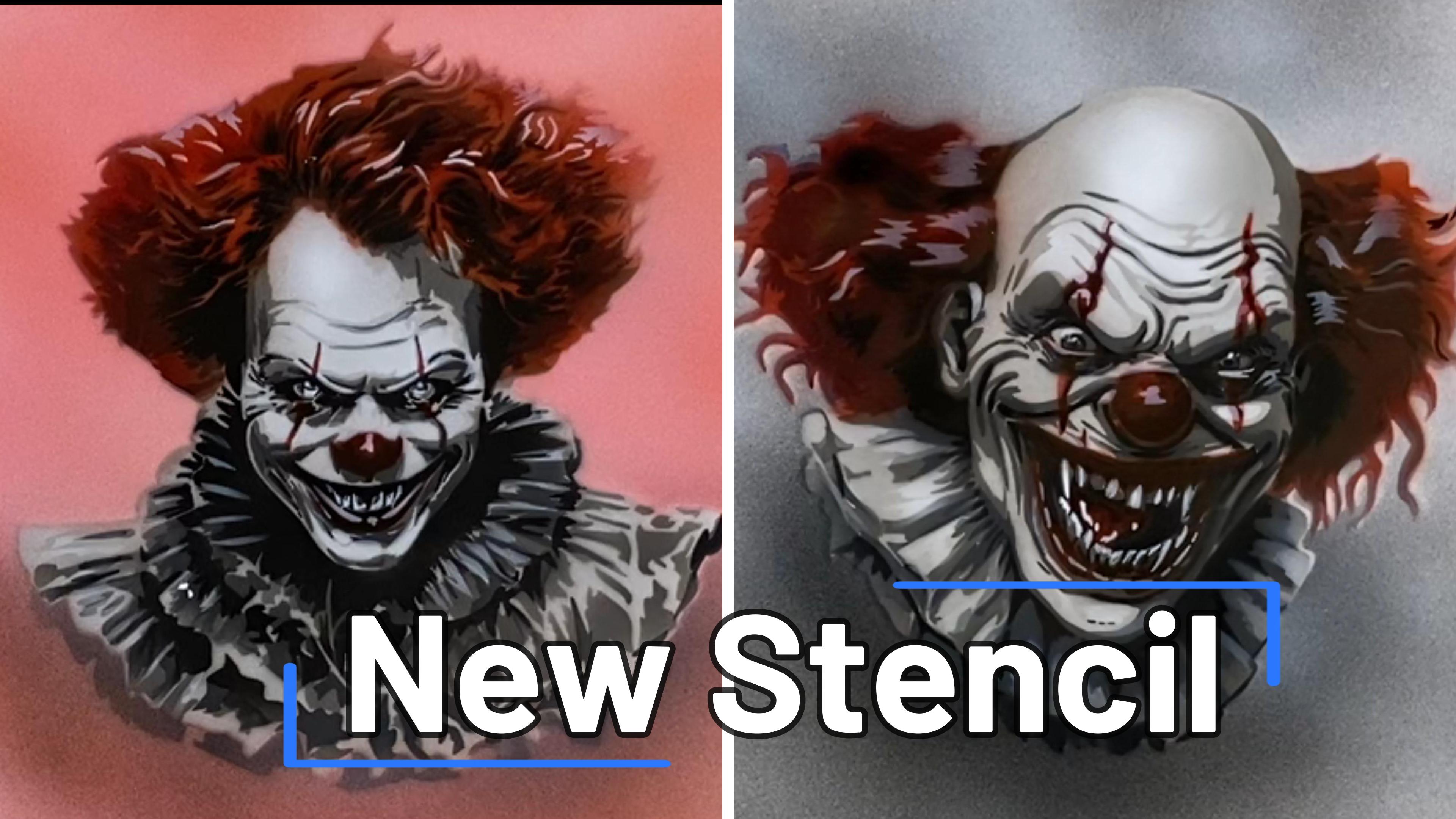 AS-375 Evil Clown Step by Step airbrushstencil for acrylic, airbrush, spray, varnish and wall paint