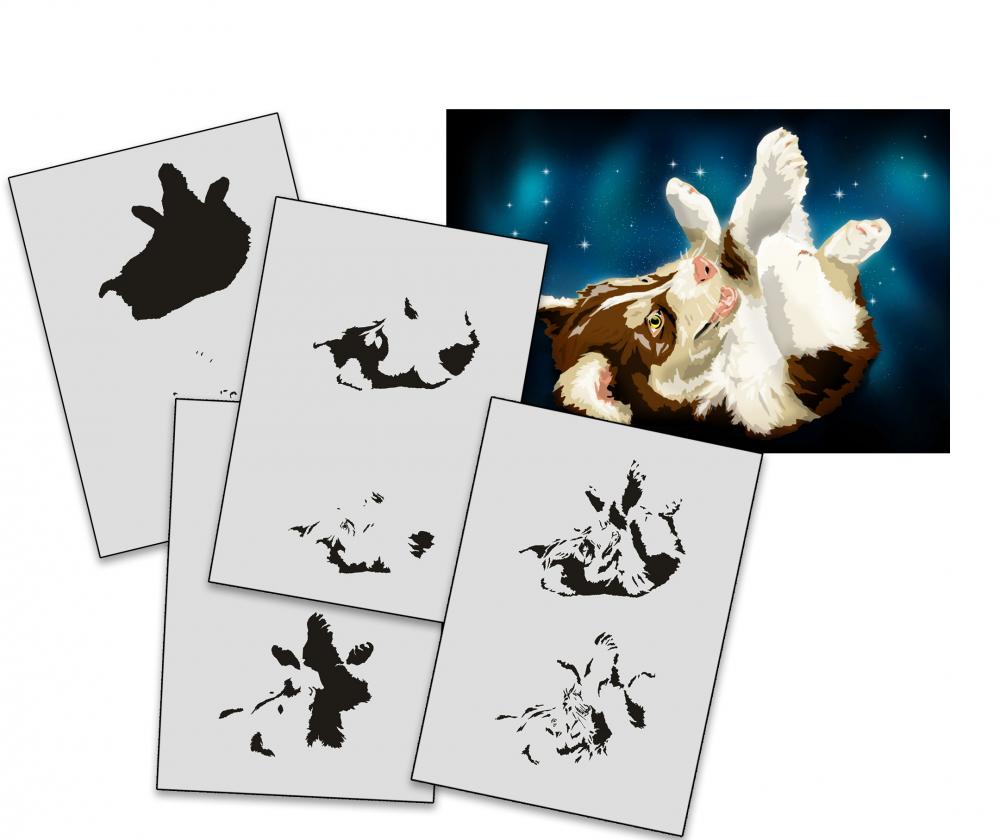 AS-332 Welpe Step by Step Airbrushschablone Größe XL