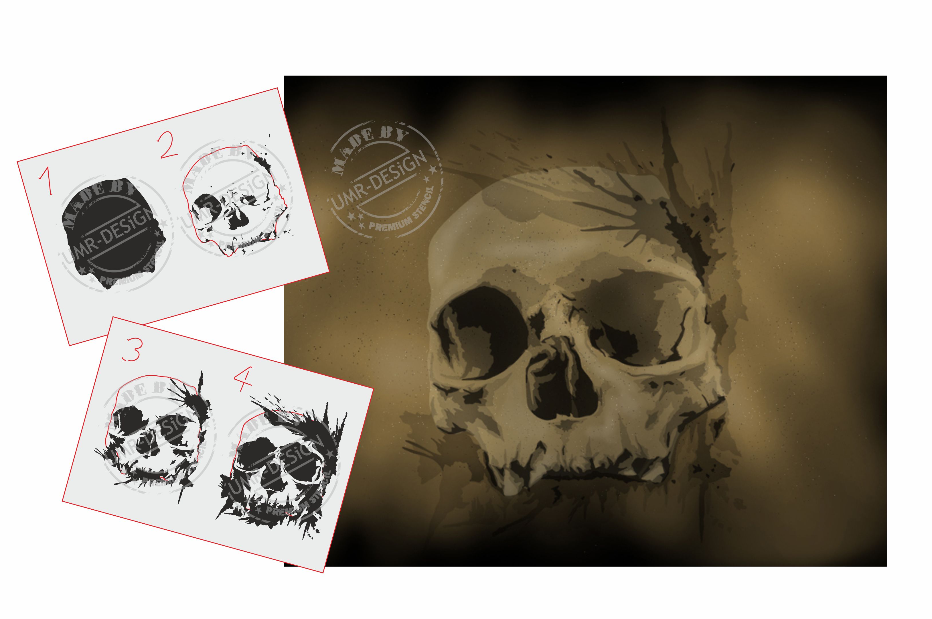 AS-312 Schädel Step by Step Airbrushschablone Größe S