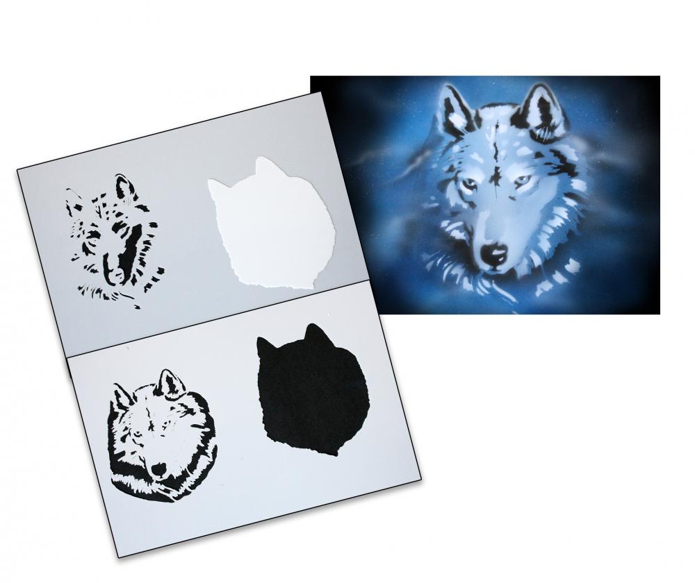 AS-086 Wolfskopf Step by Step Airbrushschablone Größe S