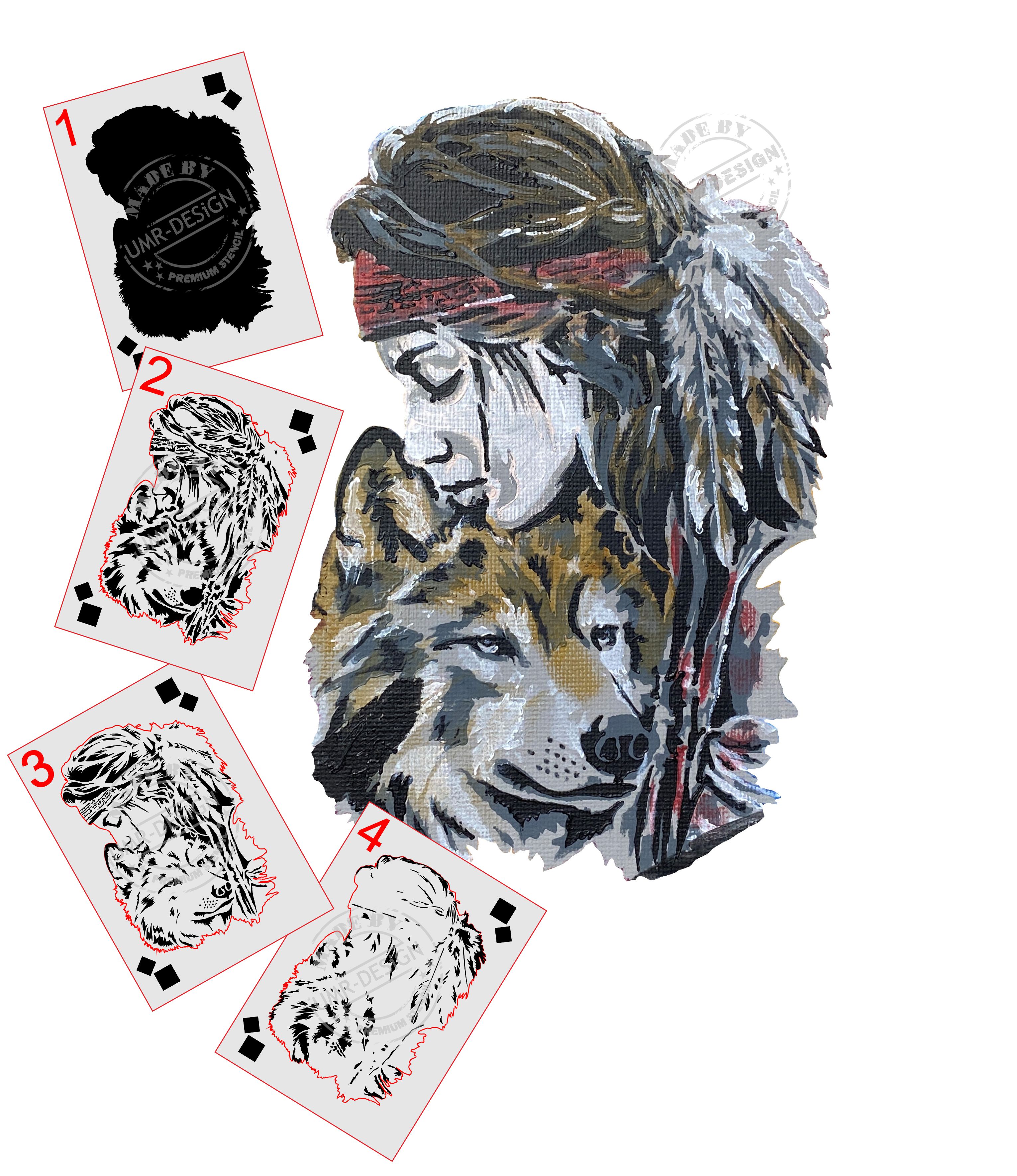 AS-409 Native American woman with wolf Step by Step Stencil for Acrylic, Airbrush, Spray, Varnish, and Wall Paint