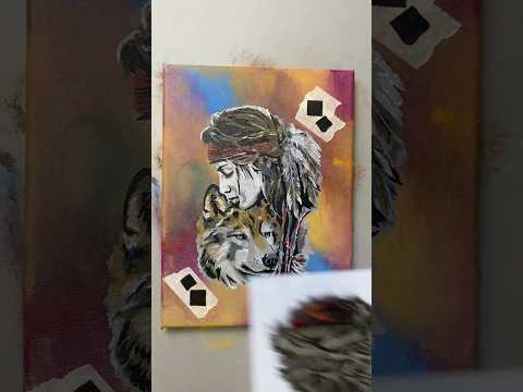 AS-409 Native American woman with wolf Step by Step Stencil for Acrylic, Airbrush, Spray, Varnish, and Wall Paint