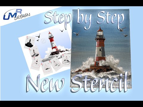 AS-398 Lighthouse step by step stencil for acrylic, airbrush, spray, varnish and wall paint 